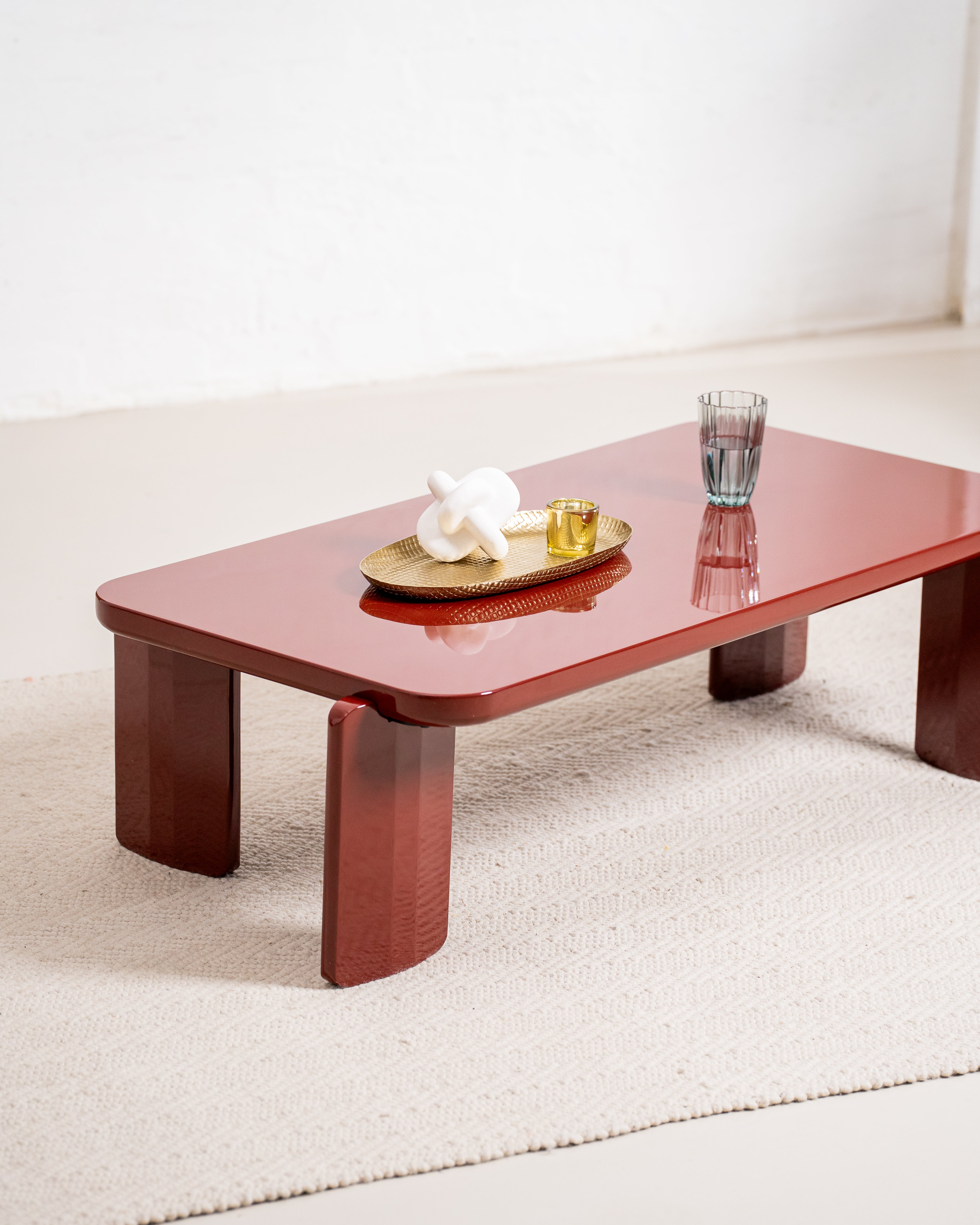 Naya Vibrant Playful Modern Wooden Coffee Tea Table Red Gloss