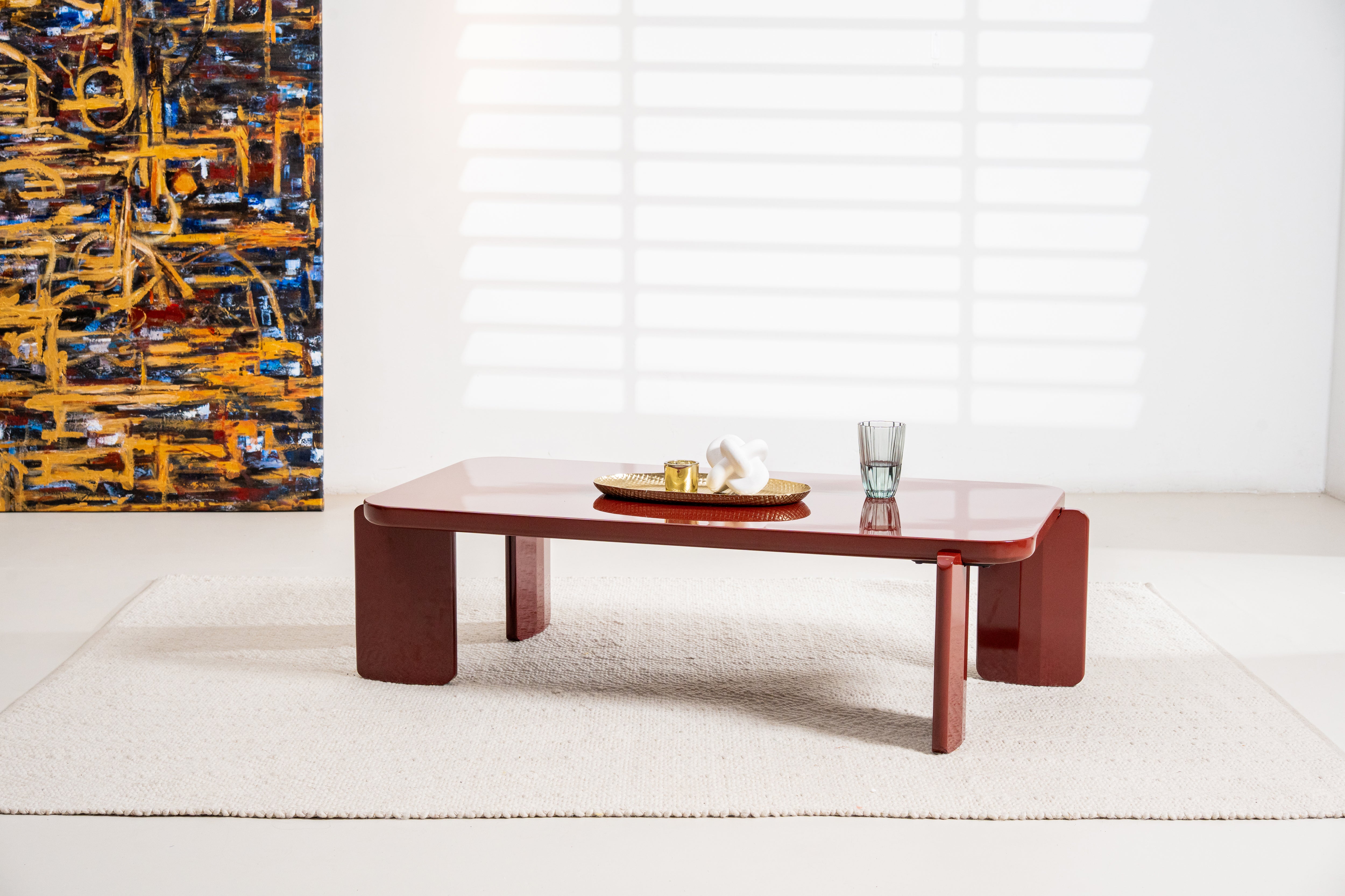 Naya Vibrant Playful Modern Wooden Coffee Tea Table Red Gloss