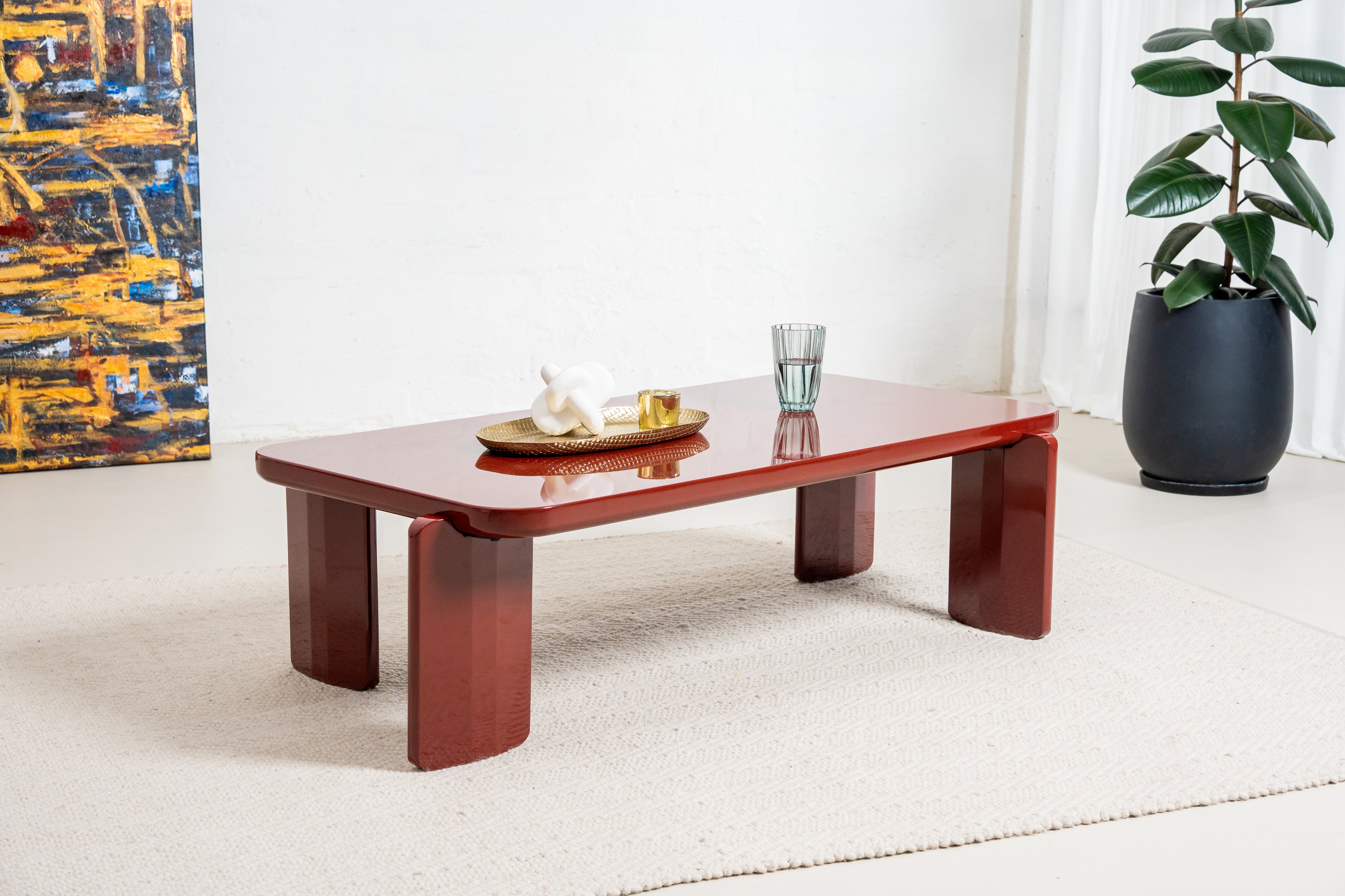 Naya Vibrant Playful Modern Wooden Coffee Tea Table Red Gloss