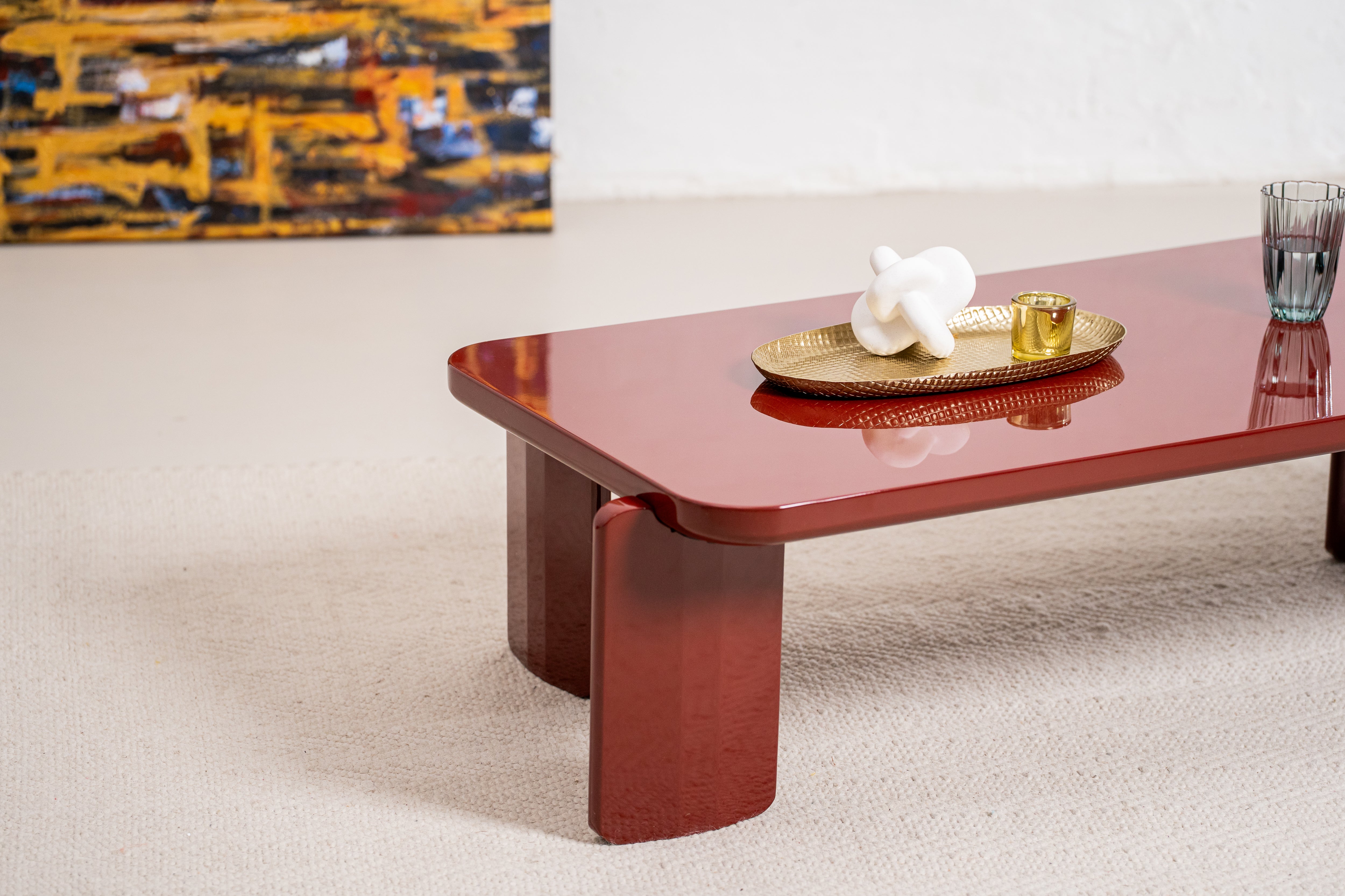 Naya Vibrant Playful Modern Wooden Coffee Tea Table Red Gloss