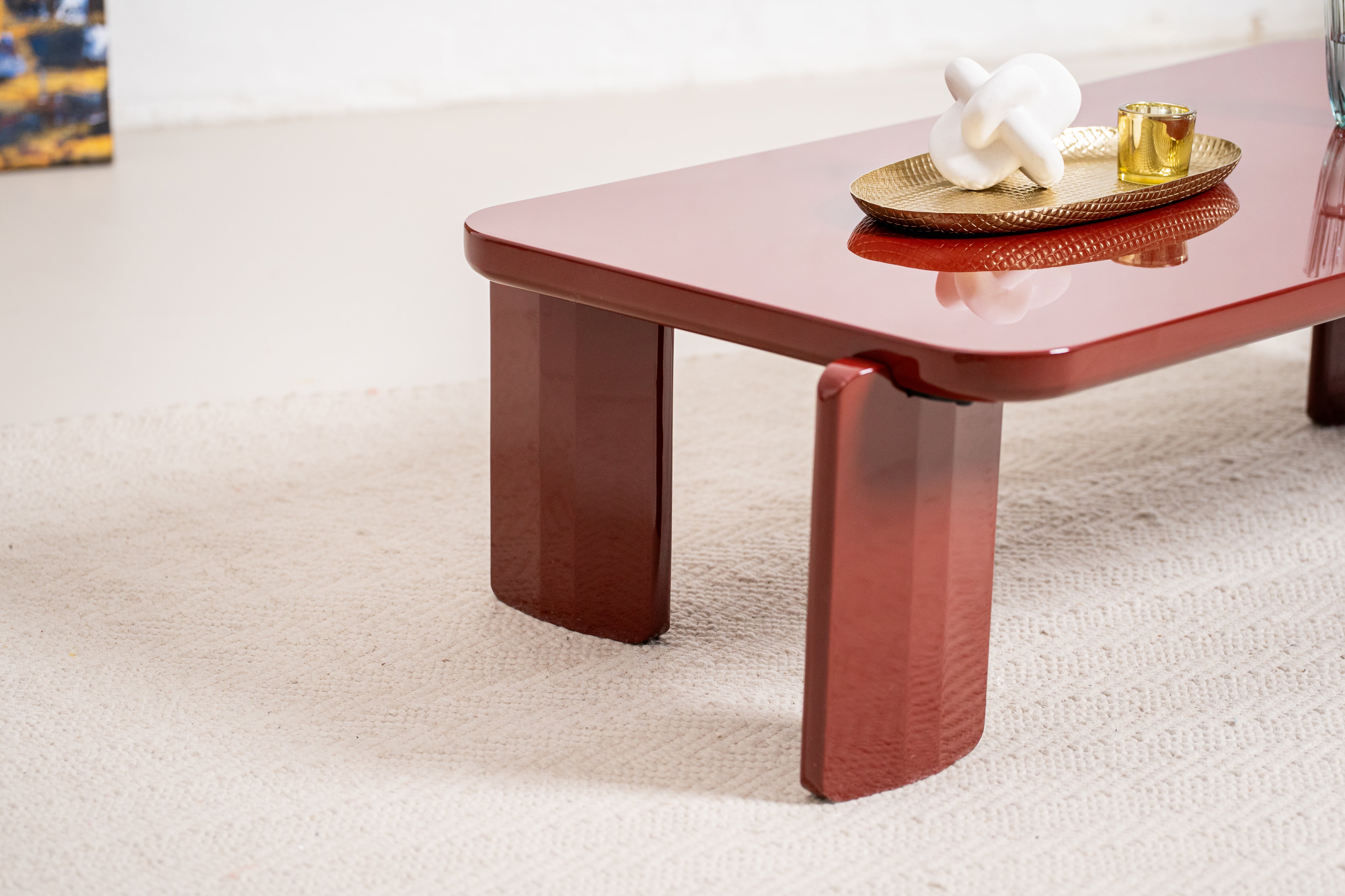 Naya Vibrant Playful Modern Wooden Coffee Tea Table Red Gloss