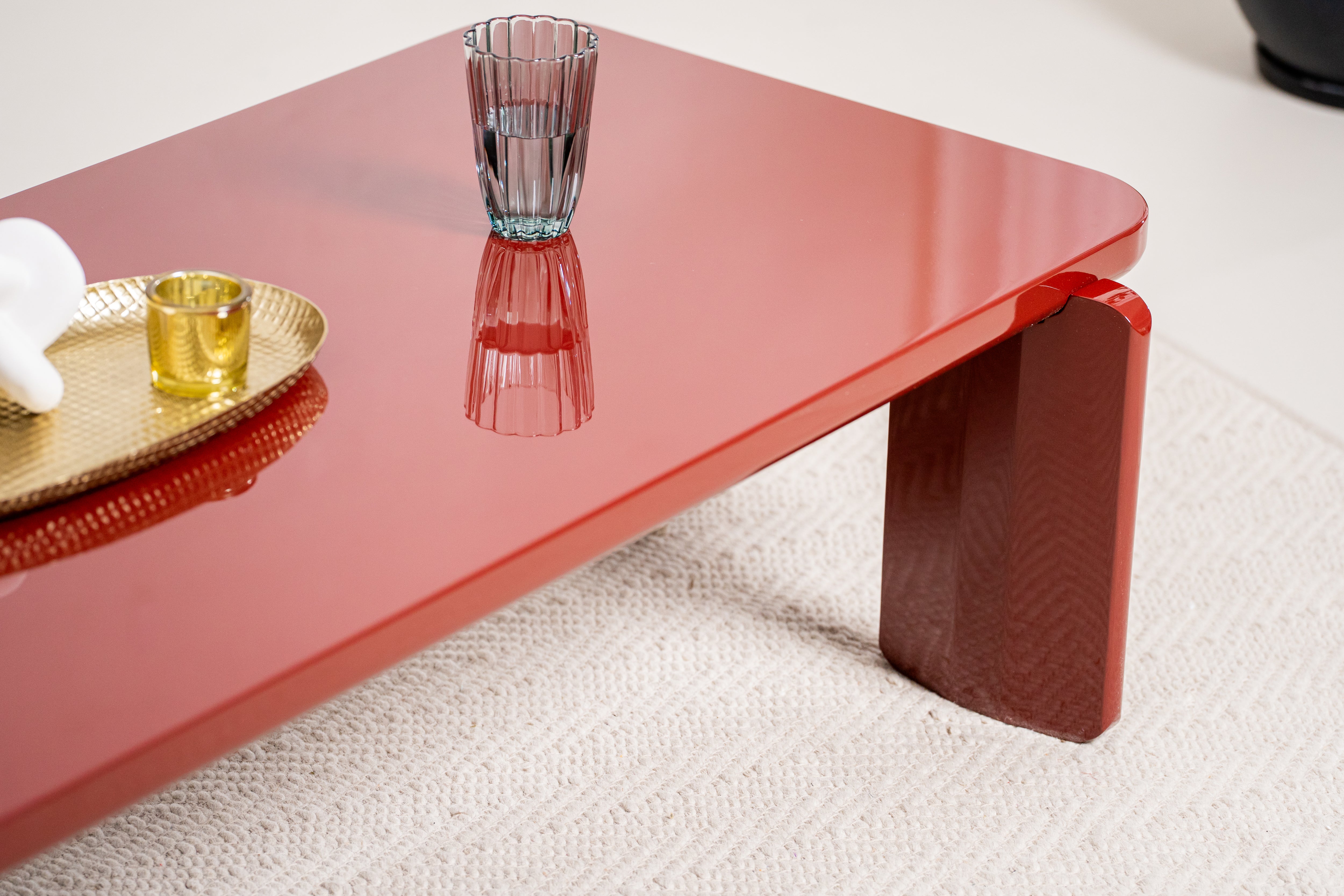 Naya Vibrant Playful Modern Wooden Coffee Tea Table Red Gloss