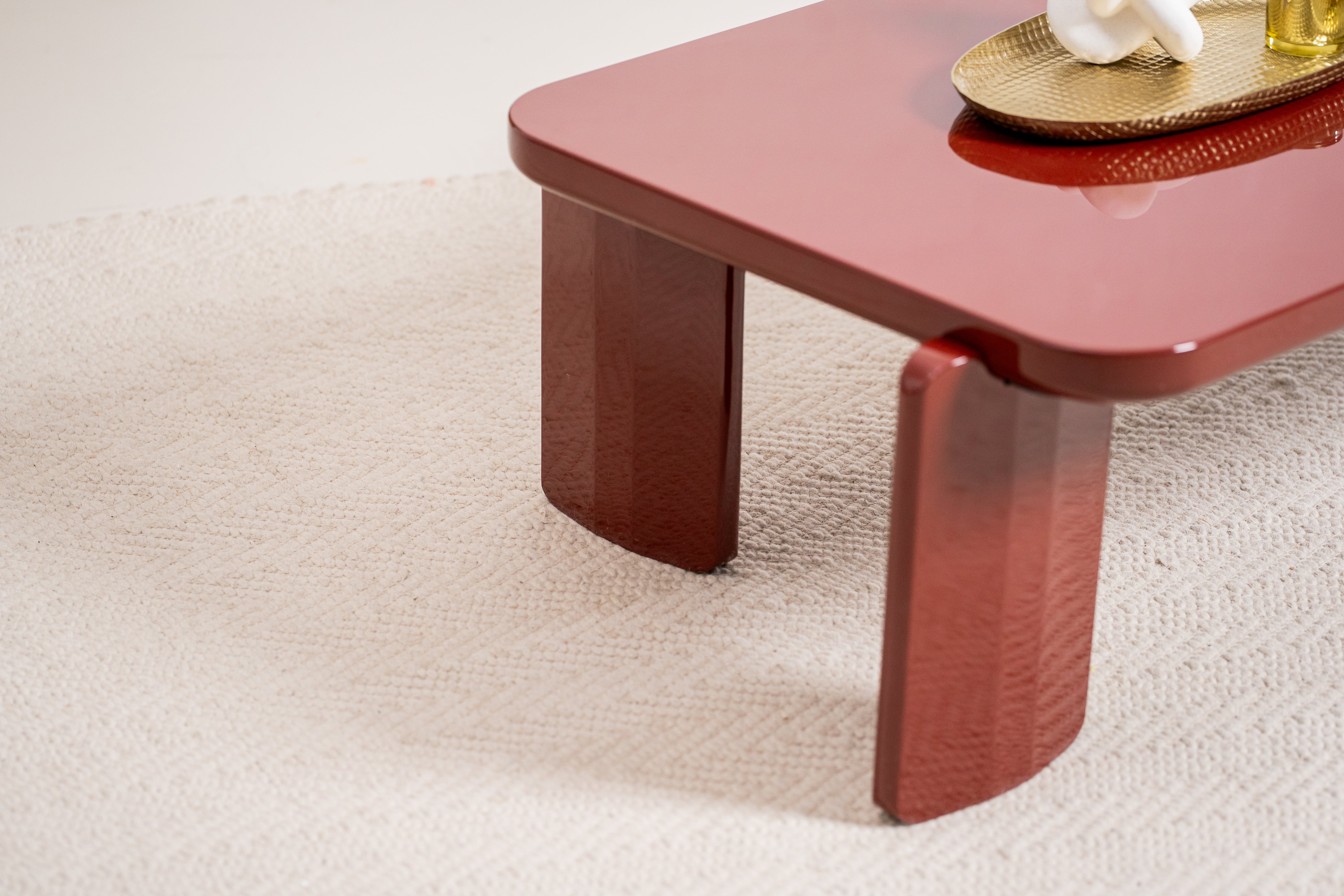 Naya Vibrant Playful Modern Wooden Coffee Tea Table Red Gloss