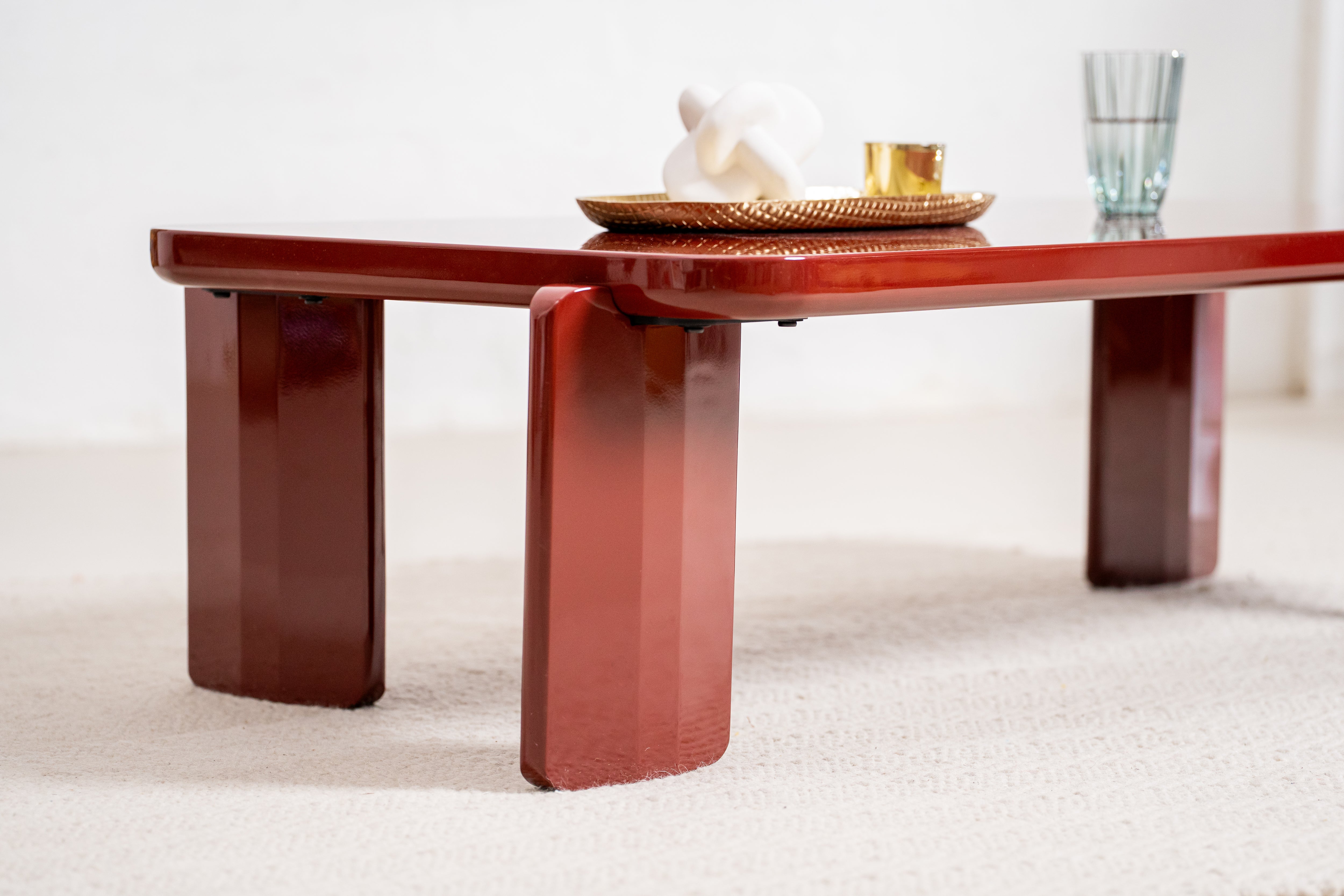 Naya Vibrant Playful Modern Wooden Coffee Tea Table Red Gloss