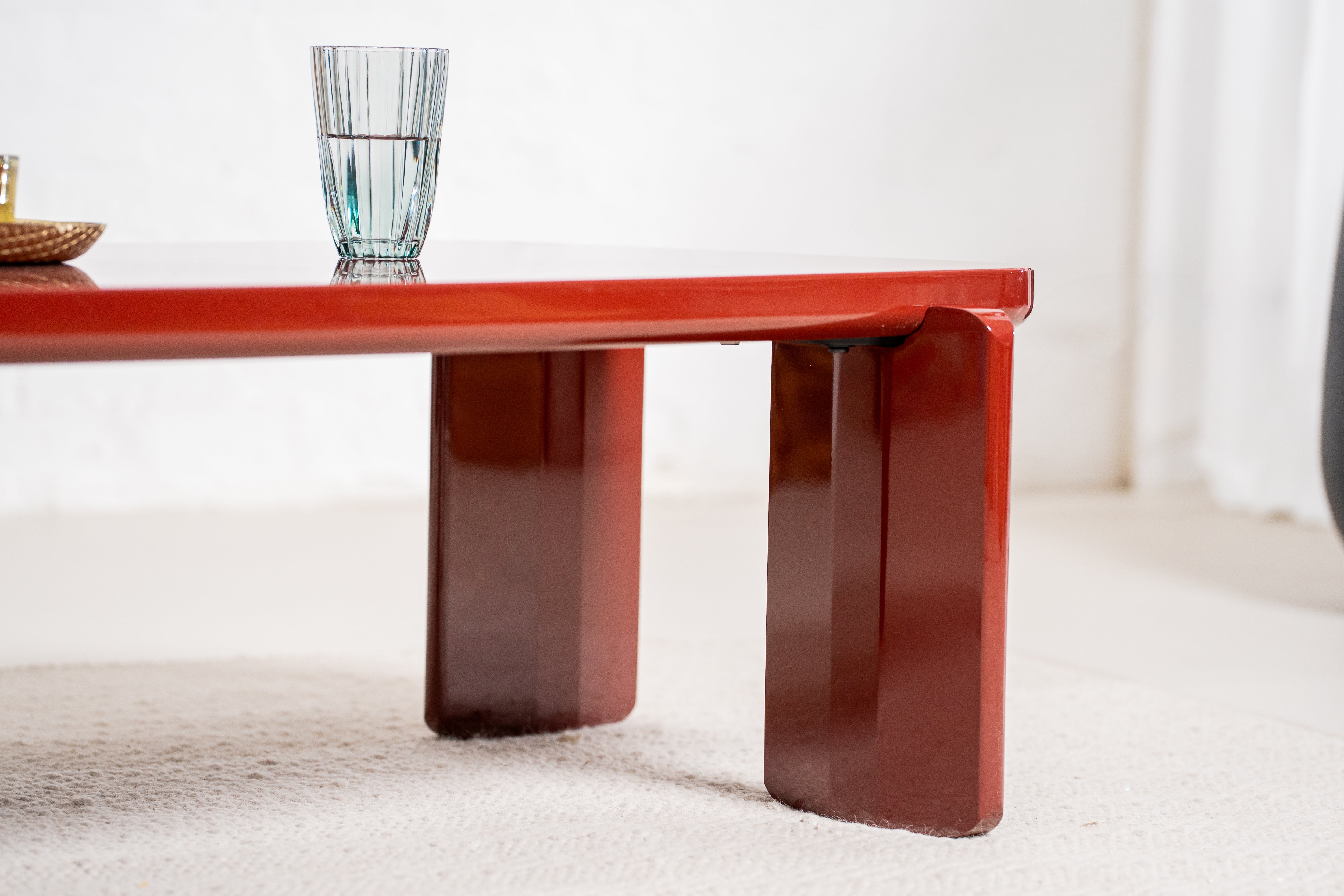 Naya Vibrant Playful Modern Wooden Coffee Tea Table Red Gloss