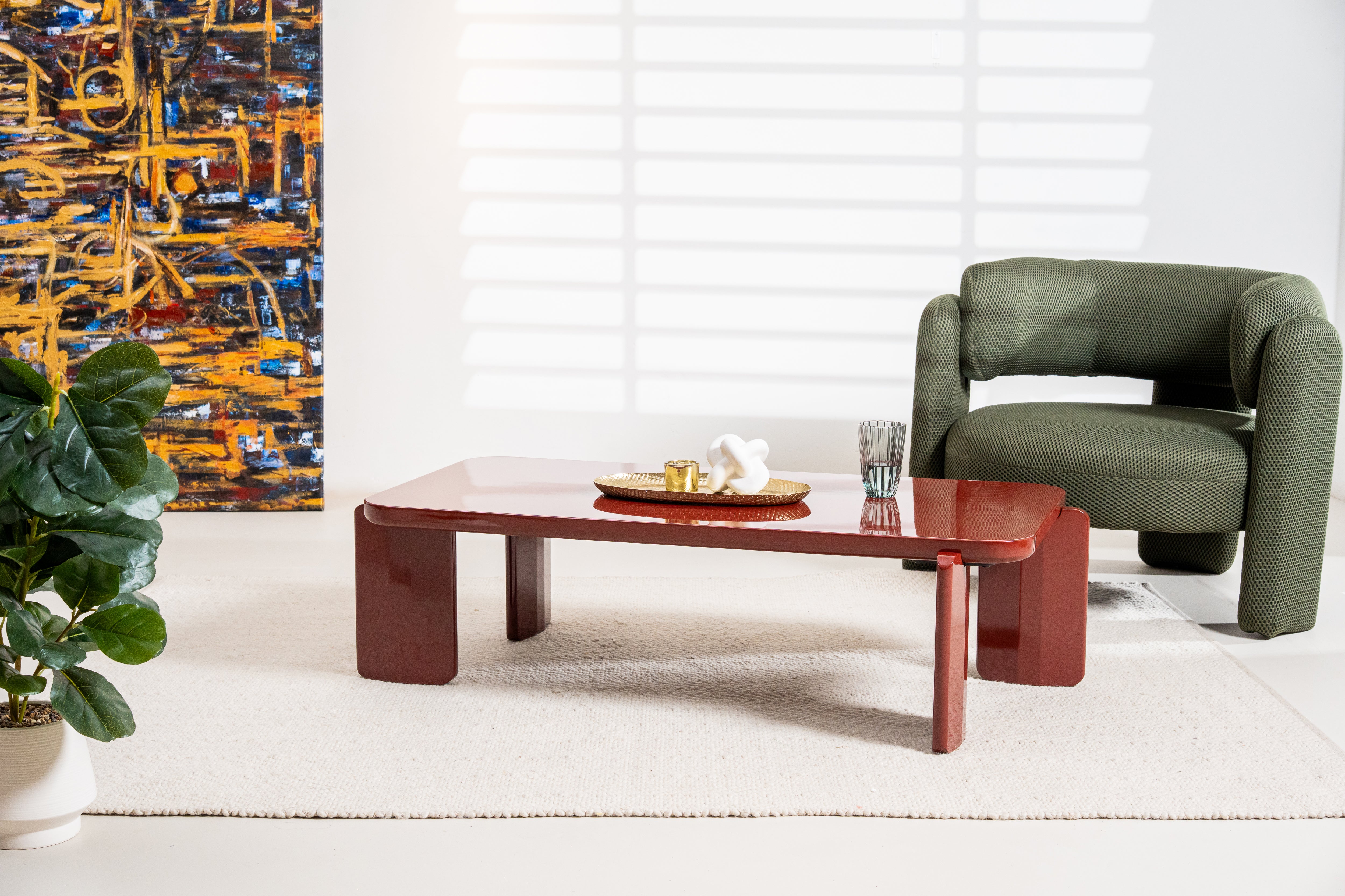 Naya Vibrant Playful Modern Wooden Coffee Tea Table Red Gloss