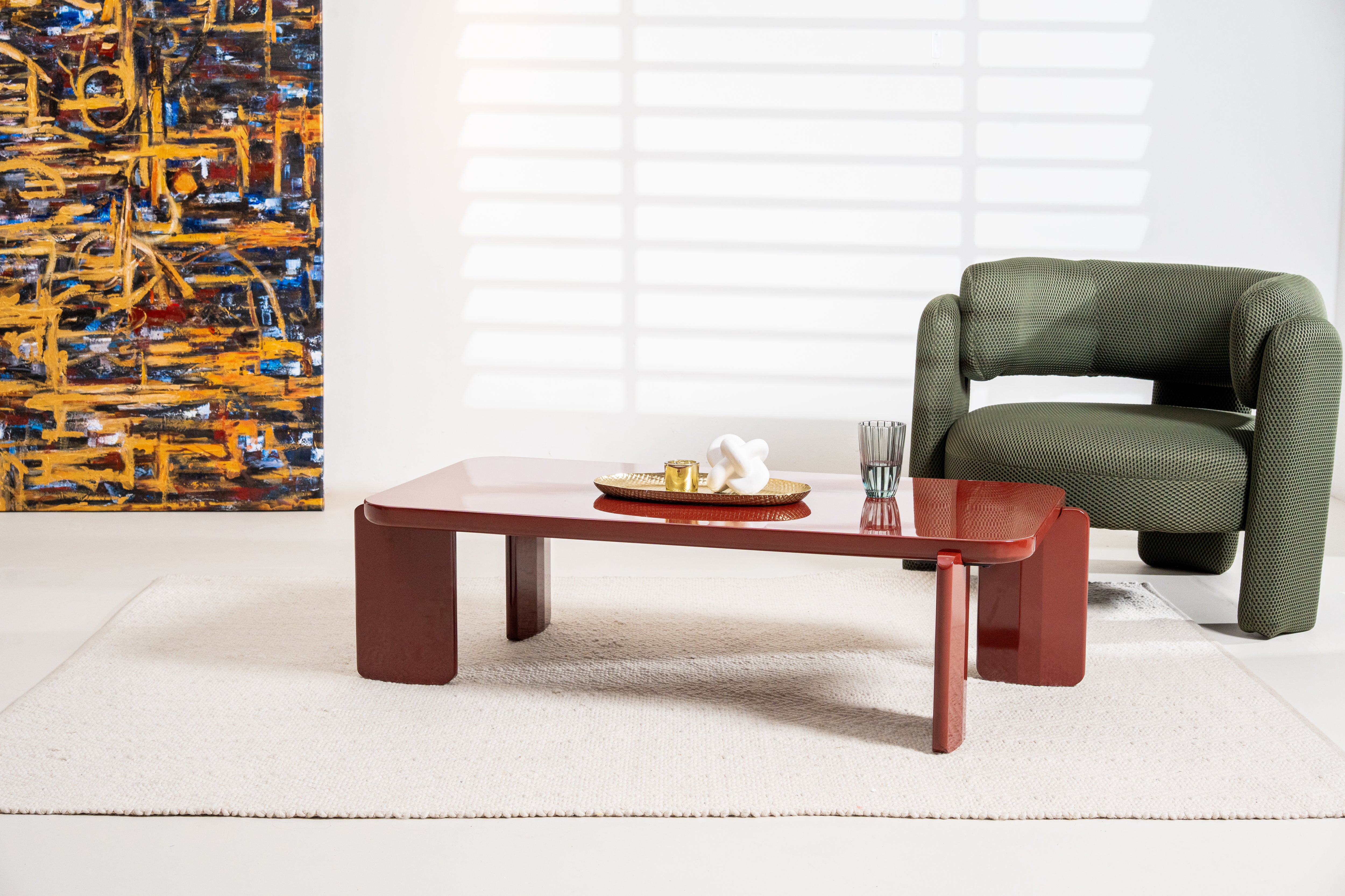 Naya Vibrant Playful Modern Wooden Coffee Tea Table Red Gloss