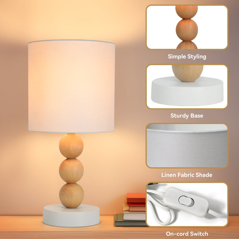 Bobo Small Table Desk Lamp Metal Base Wooden Body Fabric Shade - White Fast shipping On sale