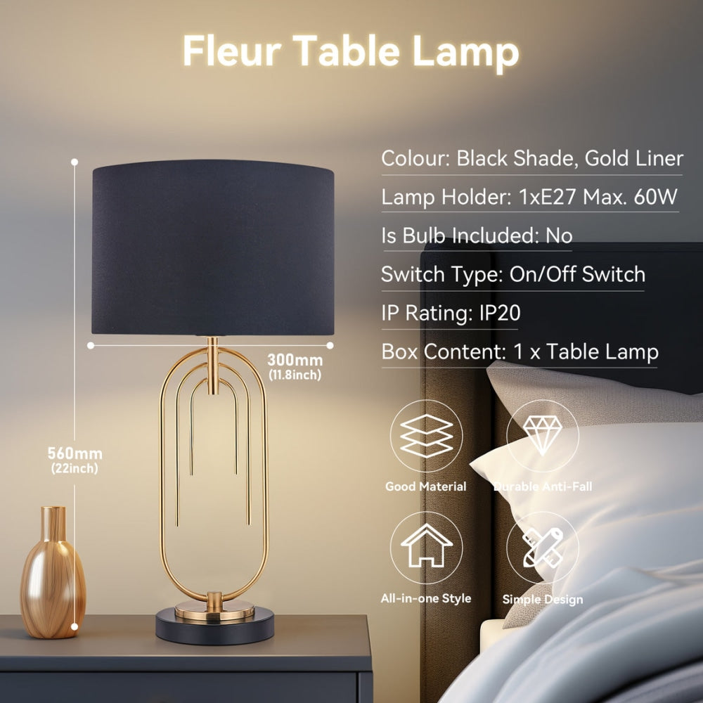 Flora Modern Elegant Table Lamp Desk Light - Black Fast shipping On sale