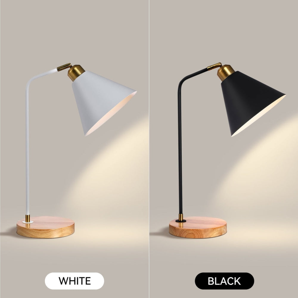 Blake Scandinavian Cone Shape Shade Wooden Base Table Lamp White Fast shipping On sale