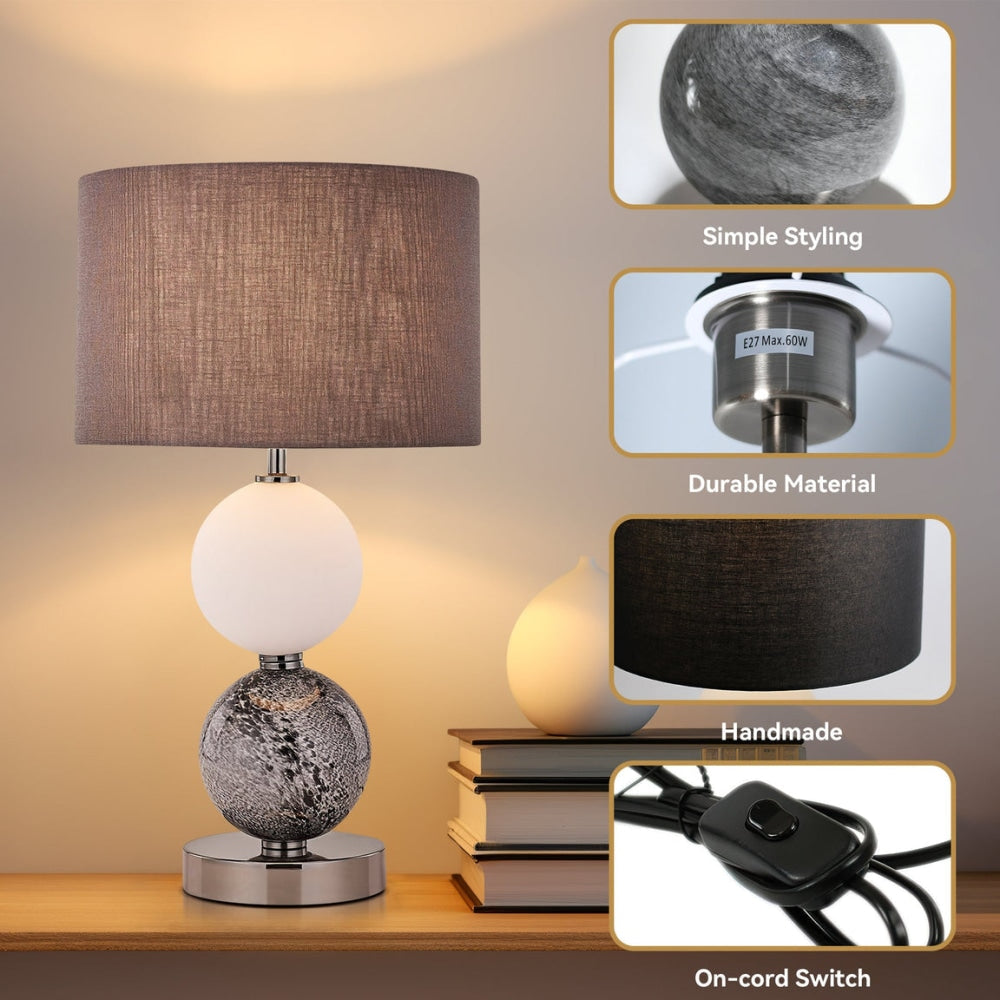 Angie Modern Fabric Shade Orbs Design Metal Table Lamp Light Pewter Fast shipping On sale