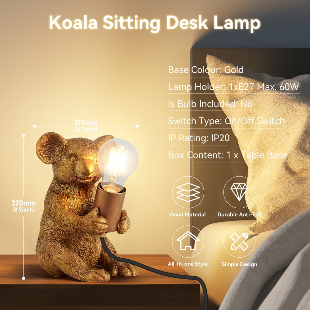 Eleanor Sitting Koala Decorative Accent Single Bulb Table Lamp Light - Gold Fast shipping On sale
