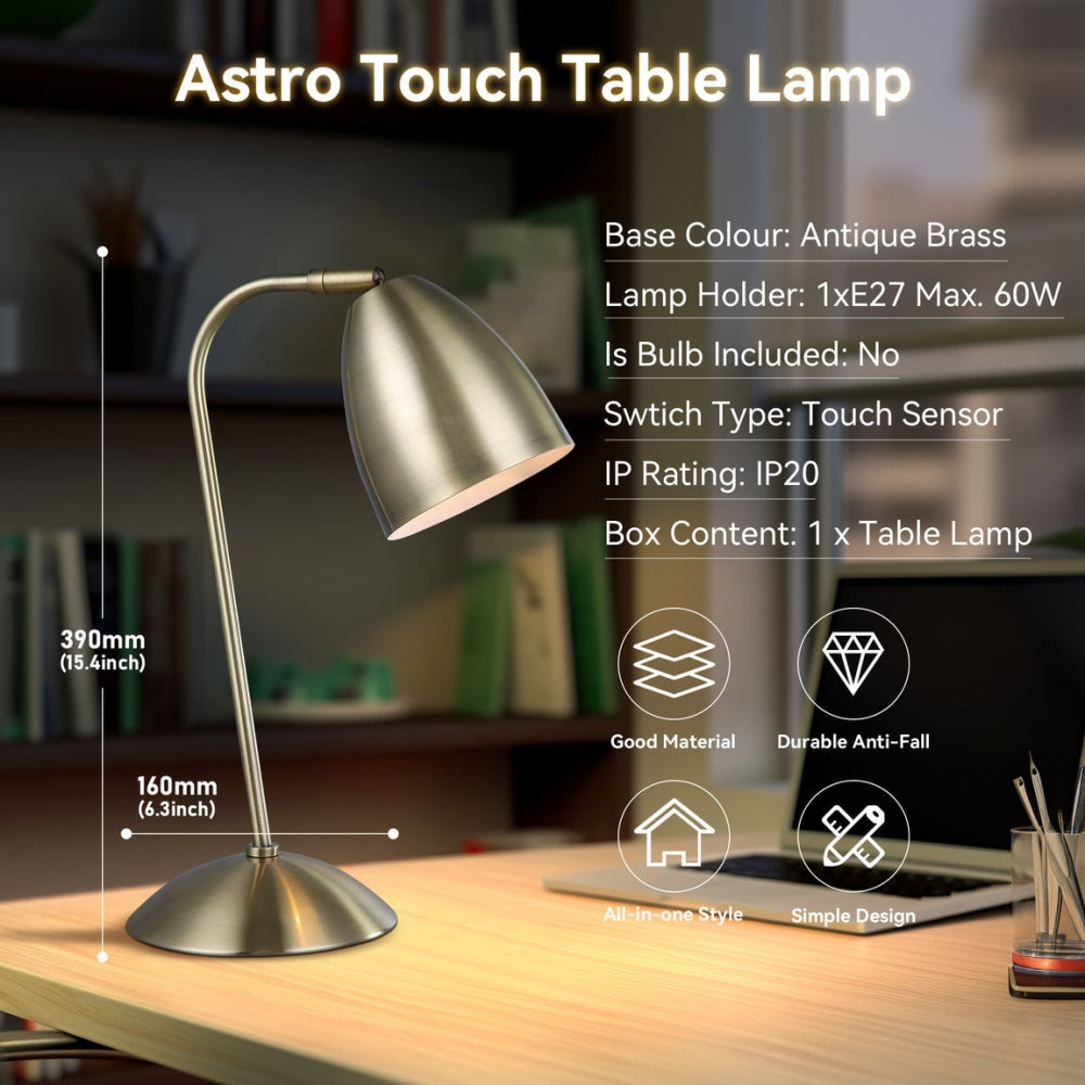 Ambi View Accent Touch Table Office Desk Lamp Light Metal Shade - Antique Brass Fast shipping On sale