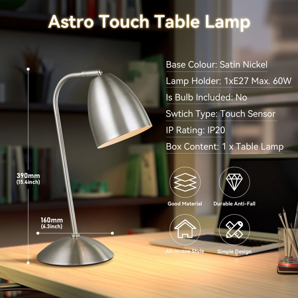 Ambi View Antique Accent Touch Table Office Desk Lamp Light Metal Shade - Satin Chrome Fast shipping On sale