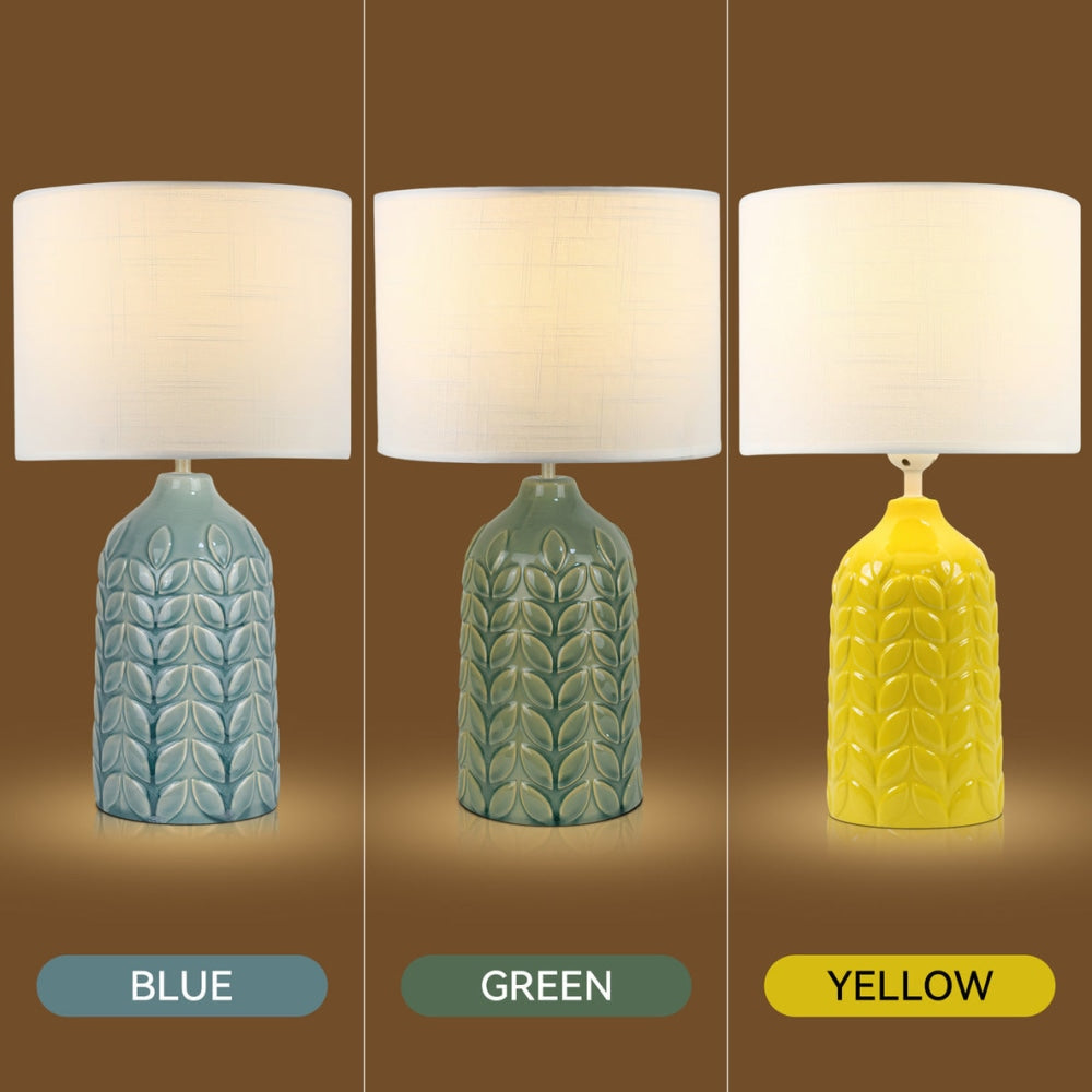 Benya Contemporary Patterned Ceramic Table Lamp Light Linen Drum Shade - Yellow Fast shipping On sale