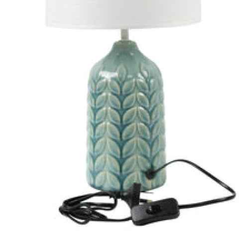 Benya Contemporary Patterned Ceramic Table Lamp Light Linen Drum Shade - Blue Fast shipping On sale