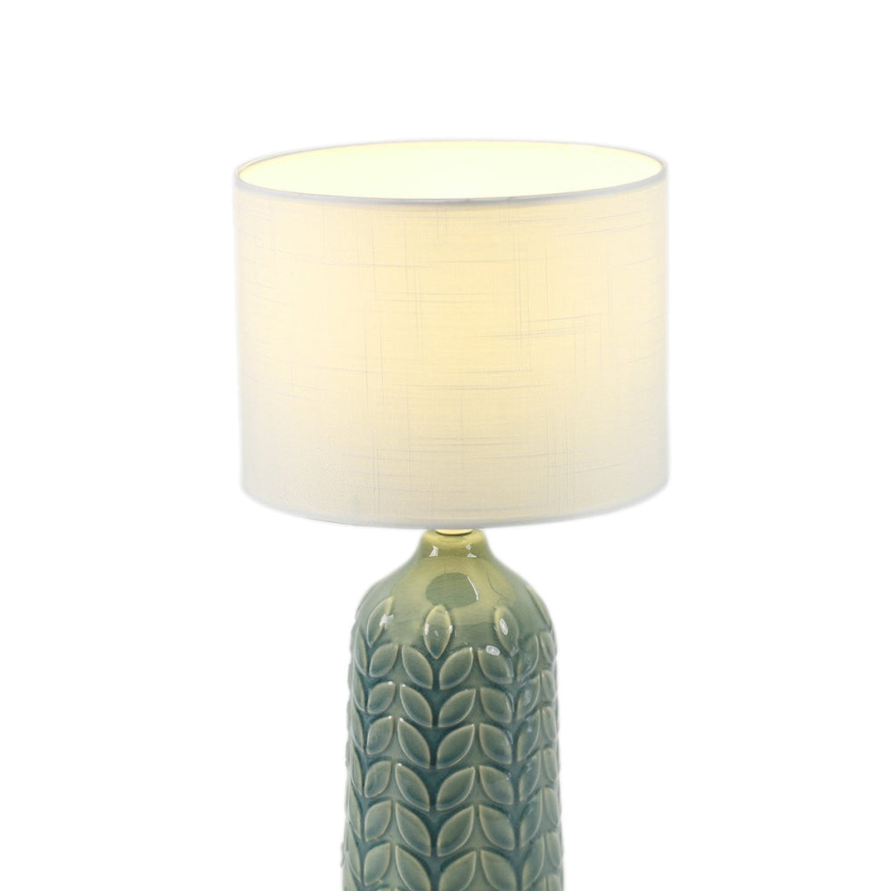 Benya Contemporary Patterned Ceramic Table Lamp Light Linen Drum Shade - Blue Fast shipping On sale