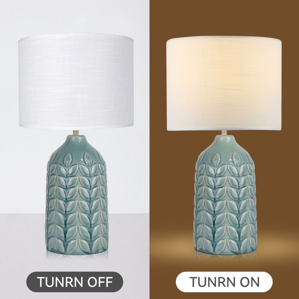 Benya Contemporary Patterned Ceramic Table Lamp Light Linen Drum Shade - Blue Fast shipping On sale