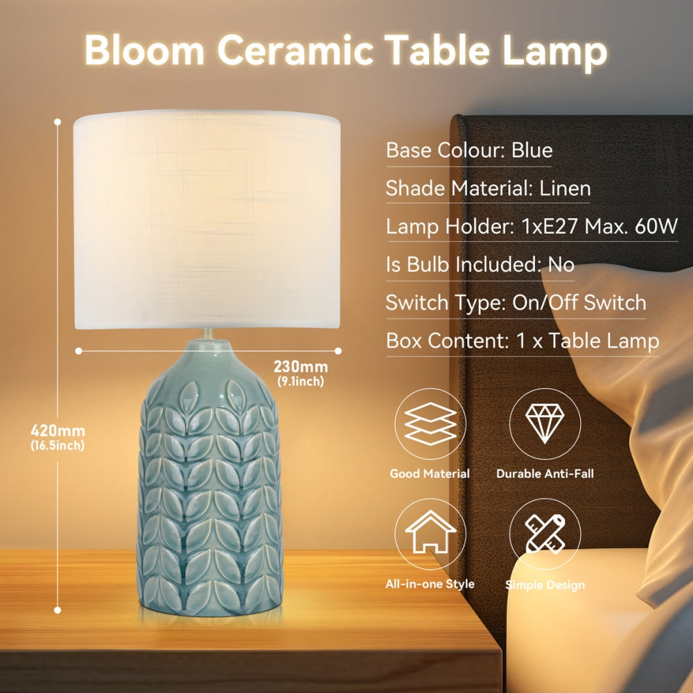 Benya Contemporary Patterned Ceramic Table Lamp Light Linen Drum Shade - Blue Fast shipping On sale