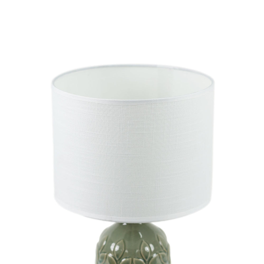 Benya Contemporary Patterned Ceramic Table Lamp Light Linen Drum Shade - Green Fast shipping On sale