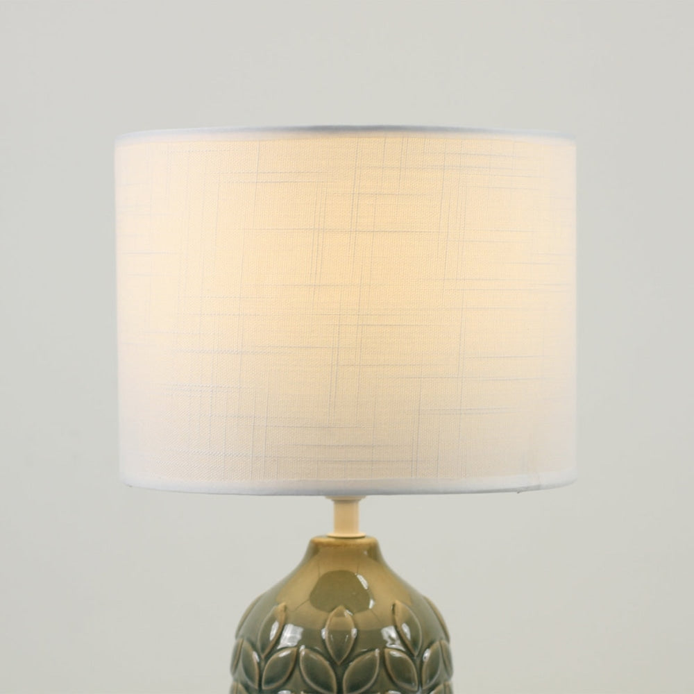 Benya Contemporary Patterned Ceramic Table Lamp Light Linen Drum Shade - Green Fast shipping On sale