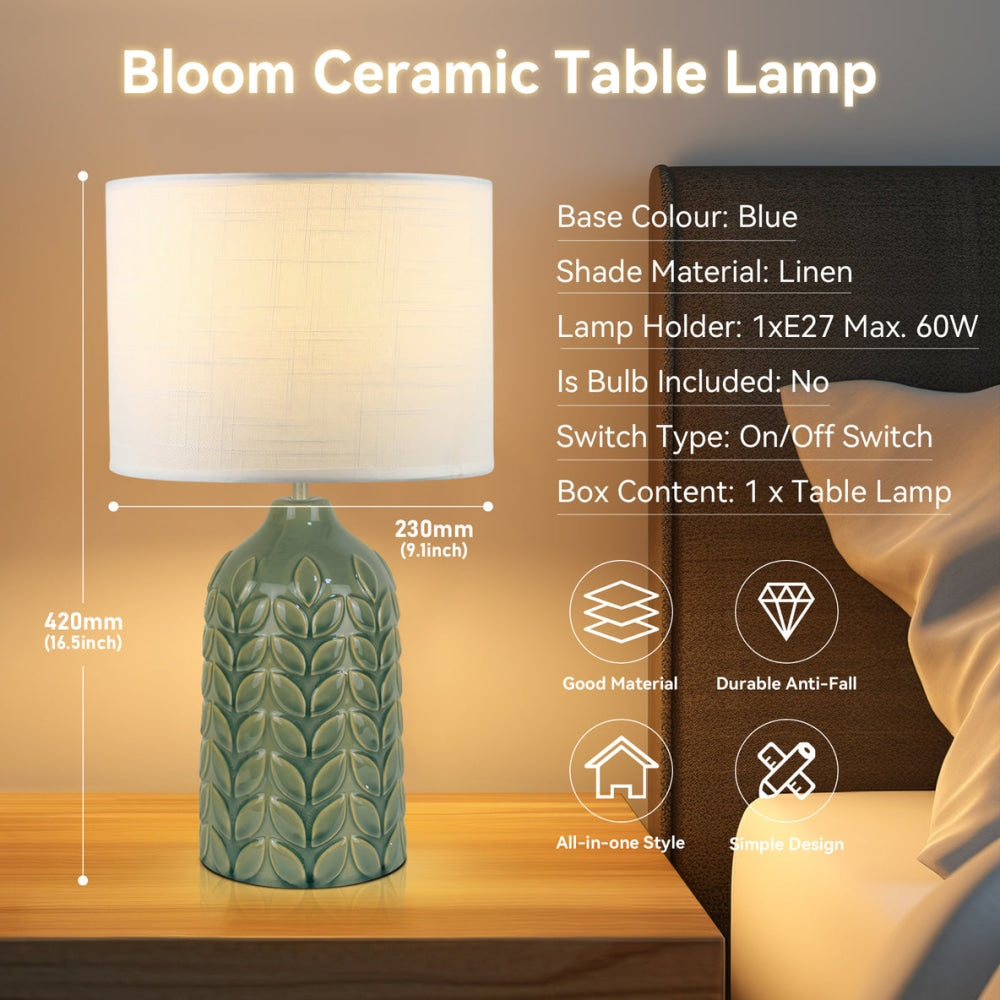 Benya Contemporary Patterned Ceramic Table Lamp Light Linen Drum Shade - Green Fast shipping On sale