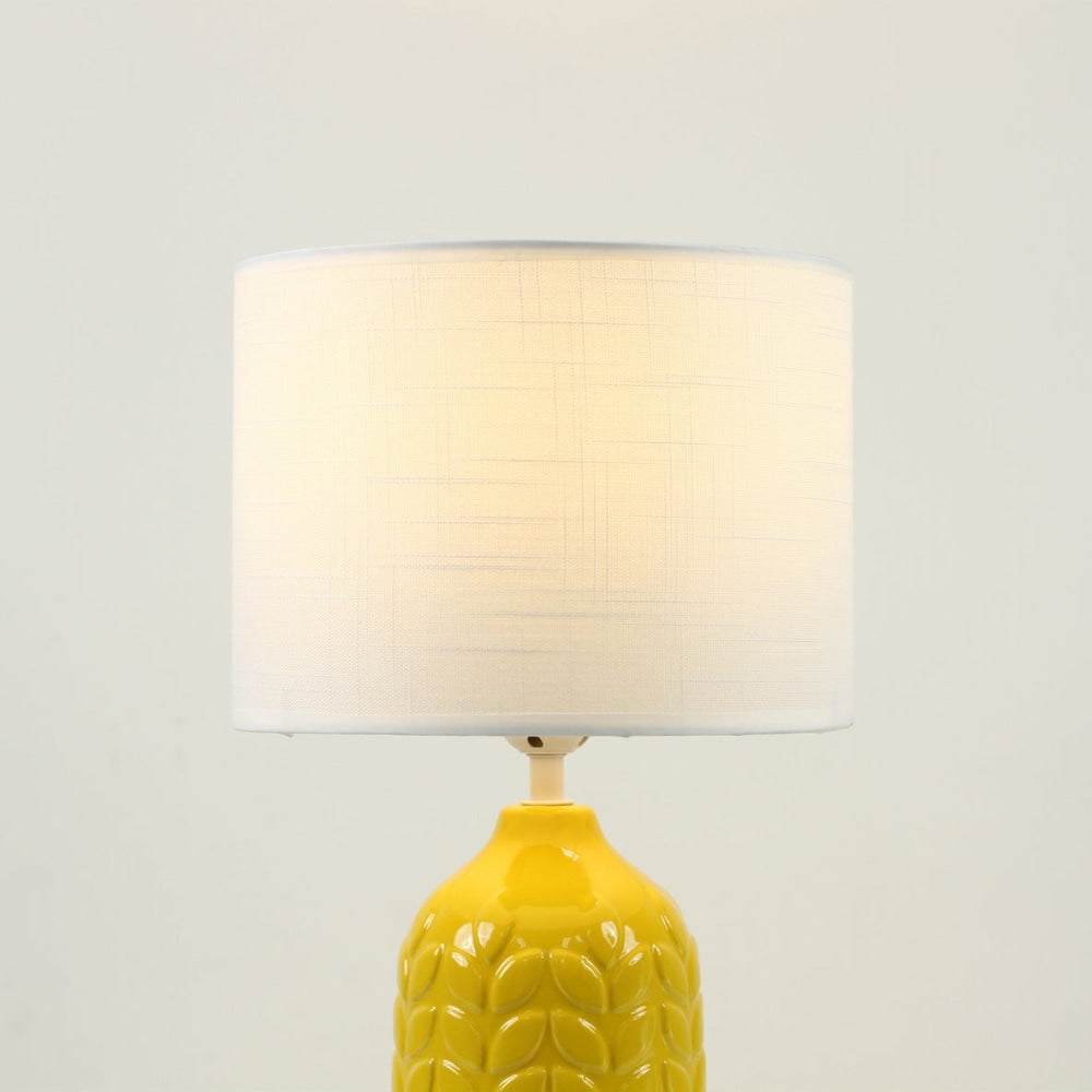 Benya Contemporary Patterned Ceramic Table Lamp Light Linen Drum Shade - Yellow Fast shipping On sale