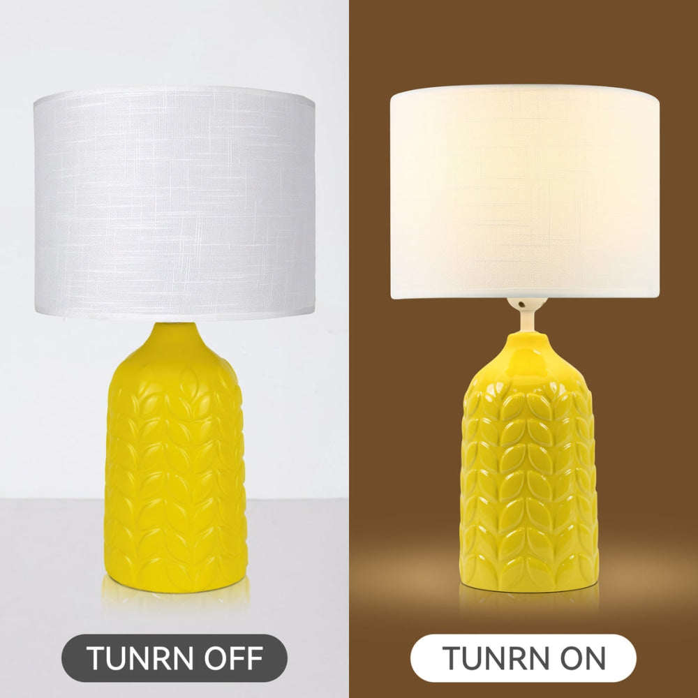 Benya Contemporary Patterned Ceramic Table Lamp Light Linen Drum Shade - Yellow Fast shipping On sale