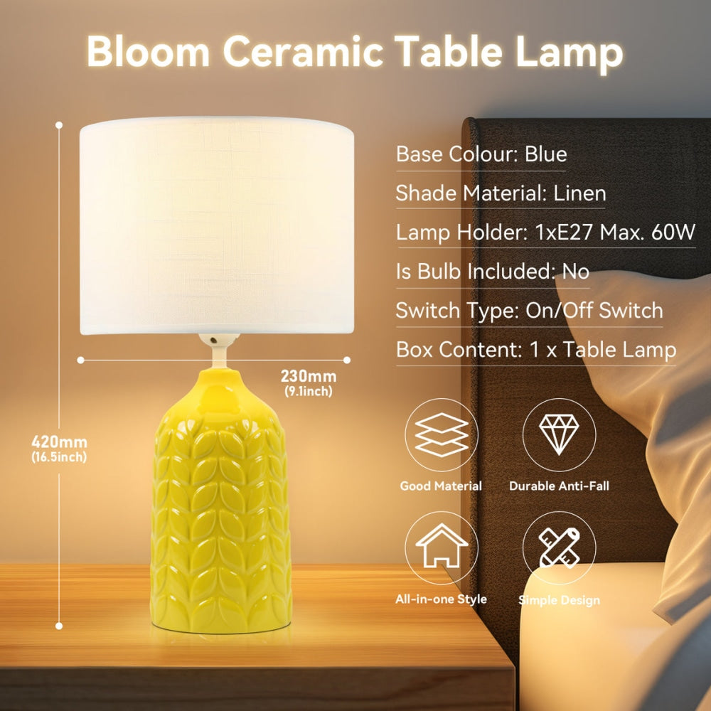 Benya Contemporary Patterned Ceramic Table Lamp Light Linen Drum Shade - Yellow Fast shipping On sale