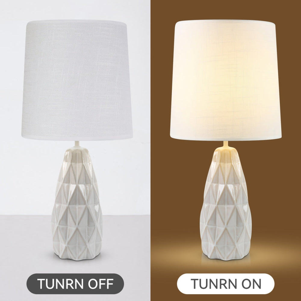 Belyse Modern Textured Ceramic Table Lamp Light Linen Drum Shade - White Fast shipping On sale