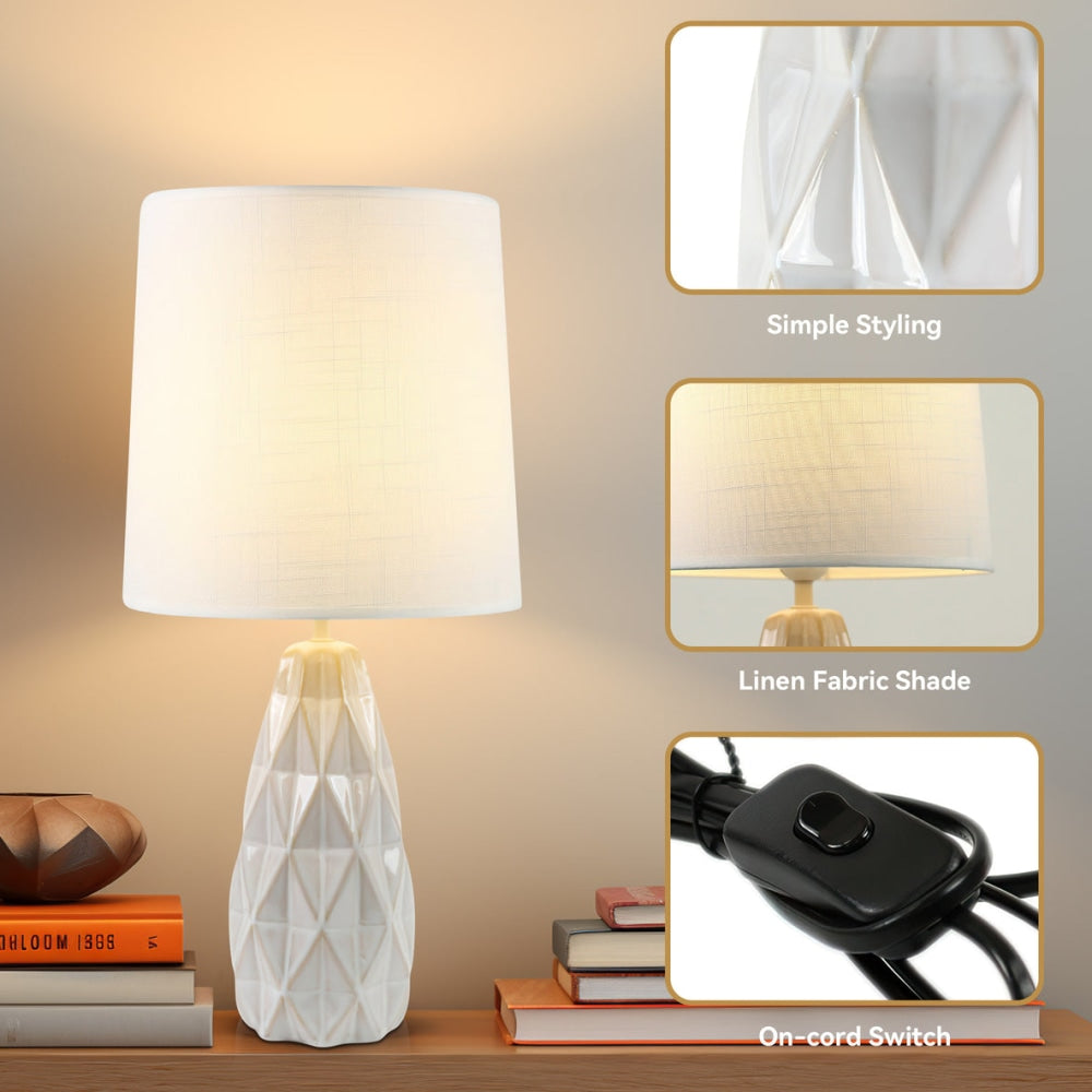 Belyse Modern Textured Ceramic Table Lamp Light Linen Drum Shade - White Fast shipping On sale