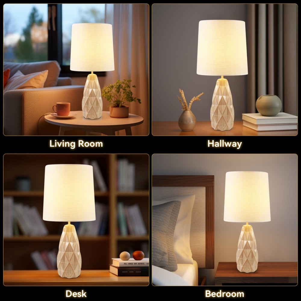 Belyse Modern Textured Ceramic Table Lamp Light Linen Drum Shade - White Fast shipping On sale