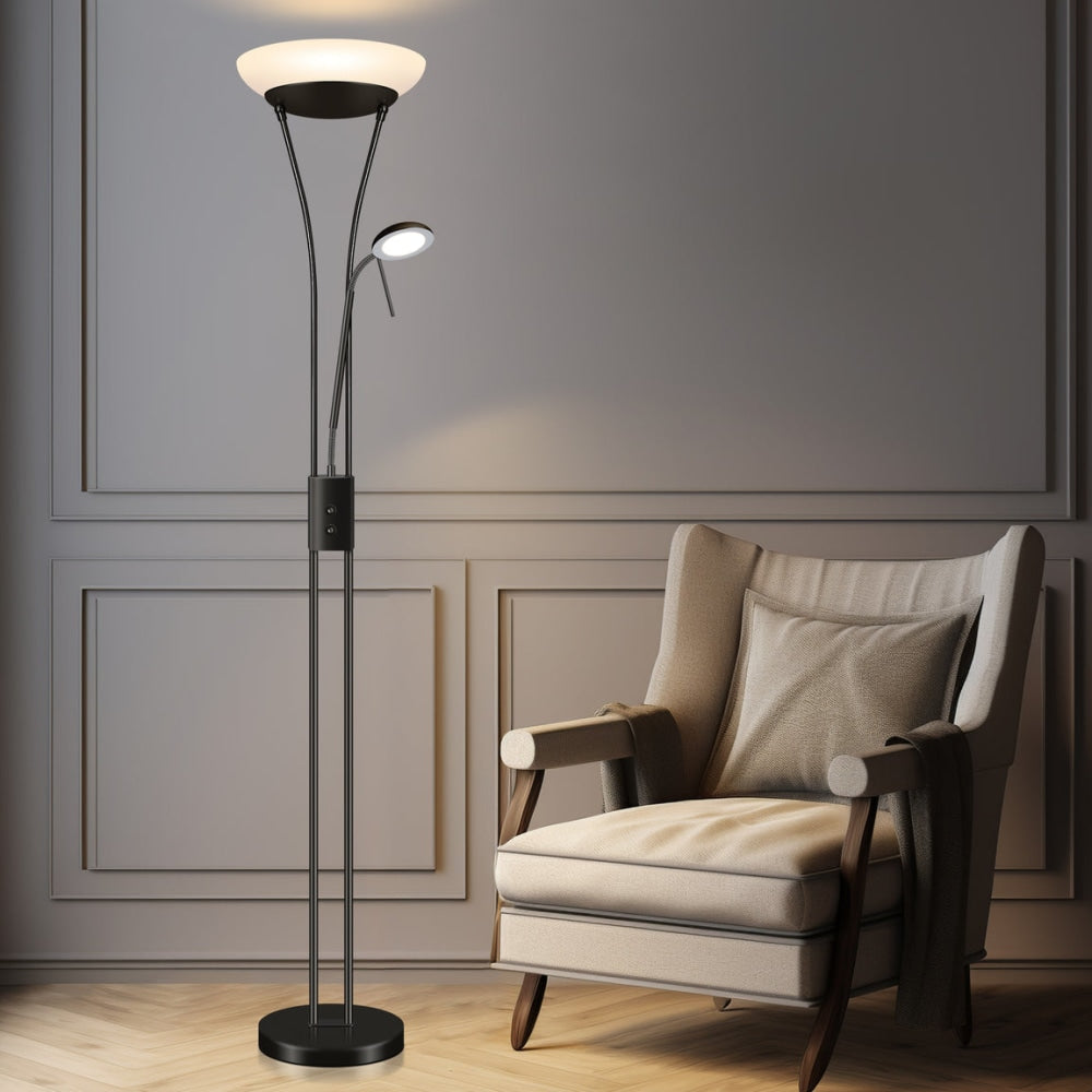 Fareeda Mother & Child LED Standing Floor Lamp Metal Base Glass Shade - Black Fast shipping On sale