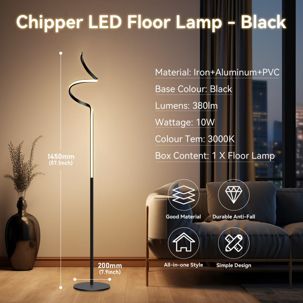 Allison LED Elegant Modern Spiral Floor Lamp Light - Black Fast shipping On sale