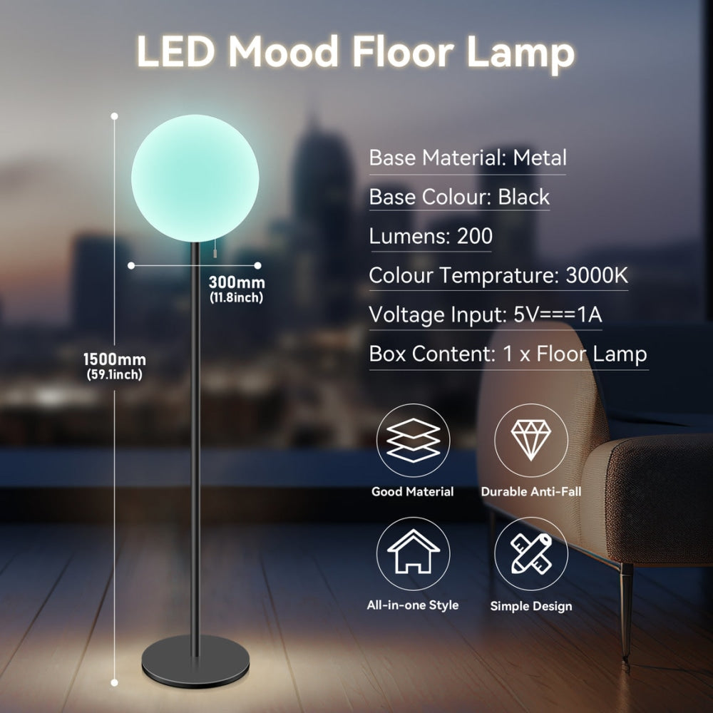 Cahaya Modern LED Mood Metal Floor Lamp Light with 30CM DC Power Round Plastic Shade - Black Fast shipping On sale