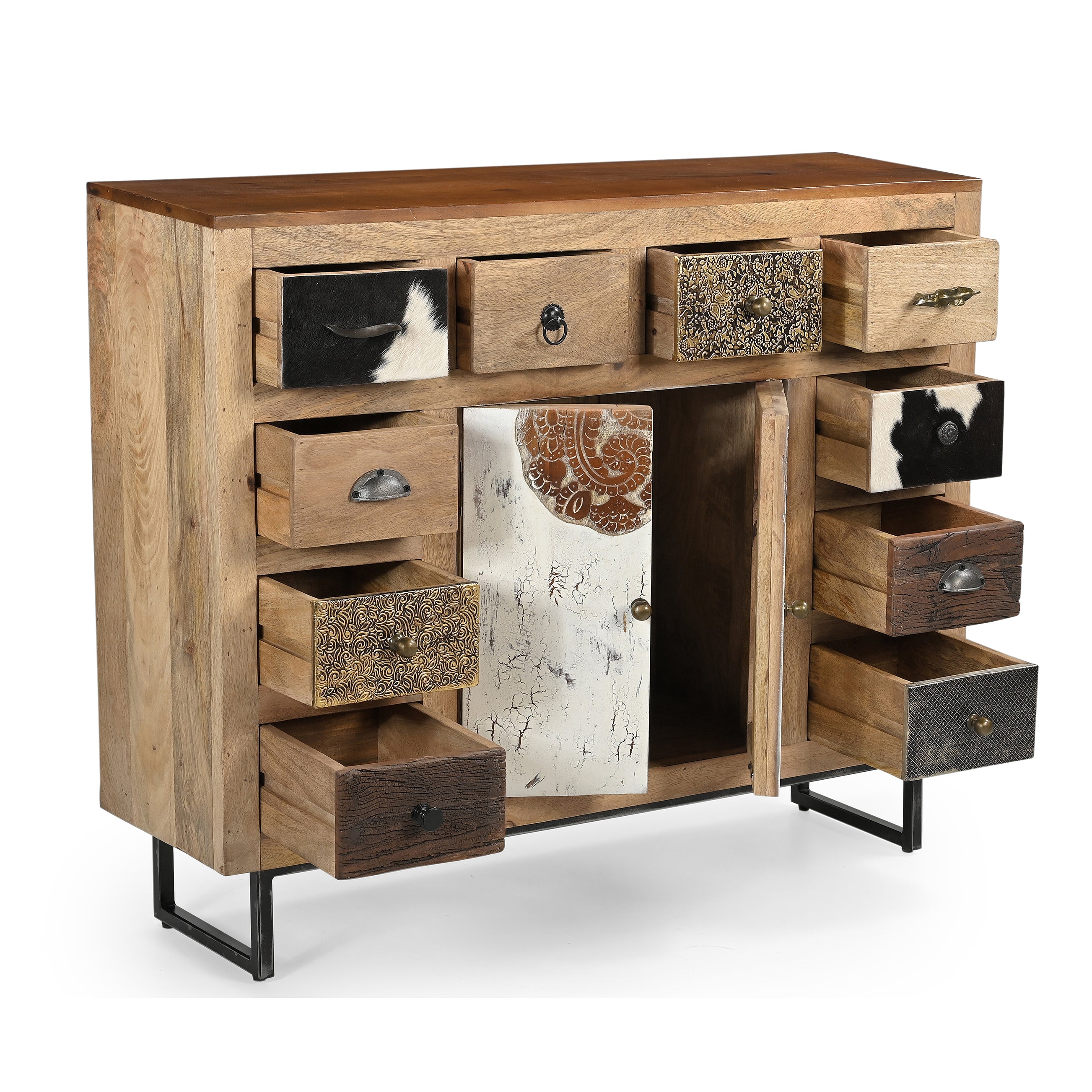 Michelle Chest of Drawers Sideboard Storage Cabinet Cowhide Patchwork & Buffet Unit Fast shipping On sale