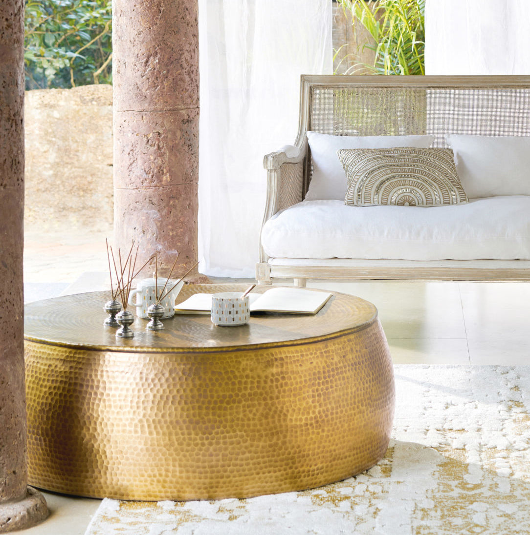 Titan Brass Hammered Look Round Metal Coffee Table 80cm Fast shipping On sale