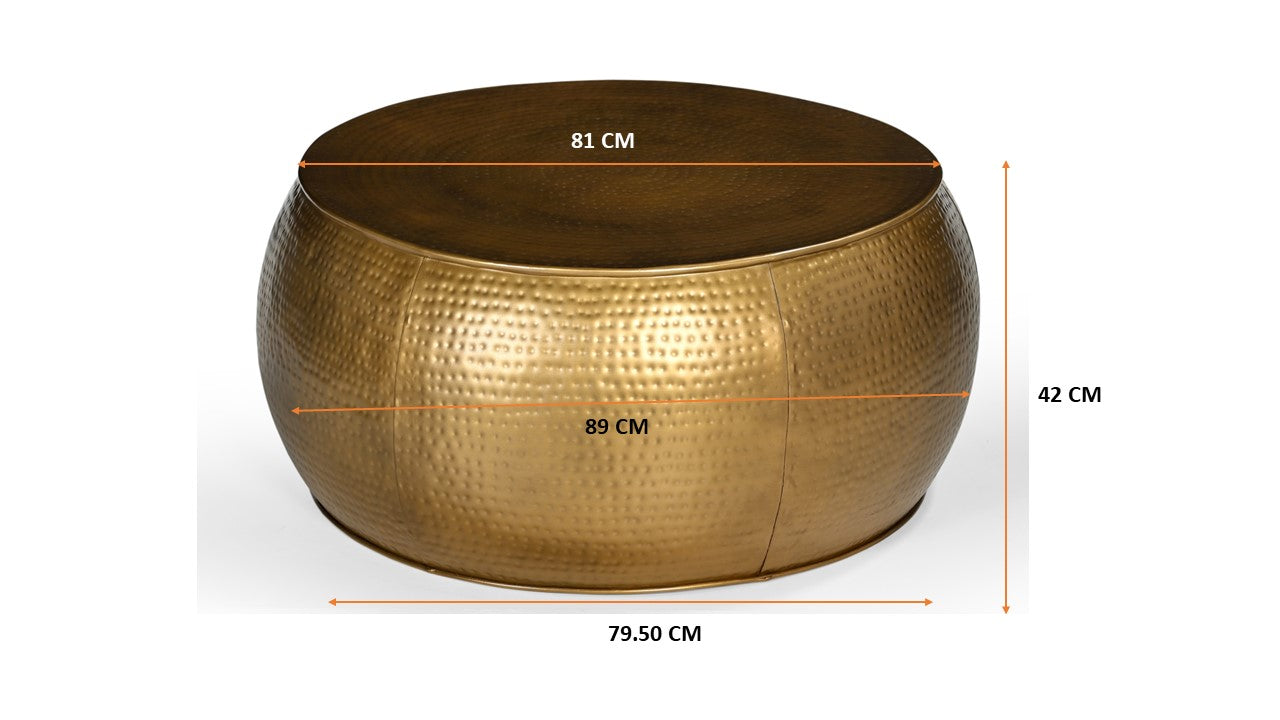 Titan Brass Hammered Look Round Metal Coffee Table 80cm Fast shipping On sale