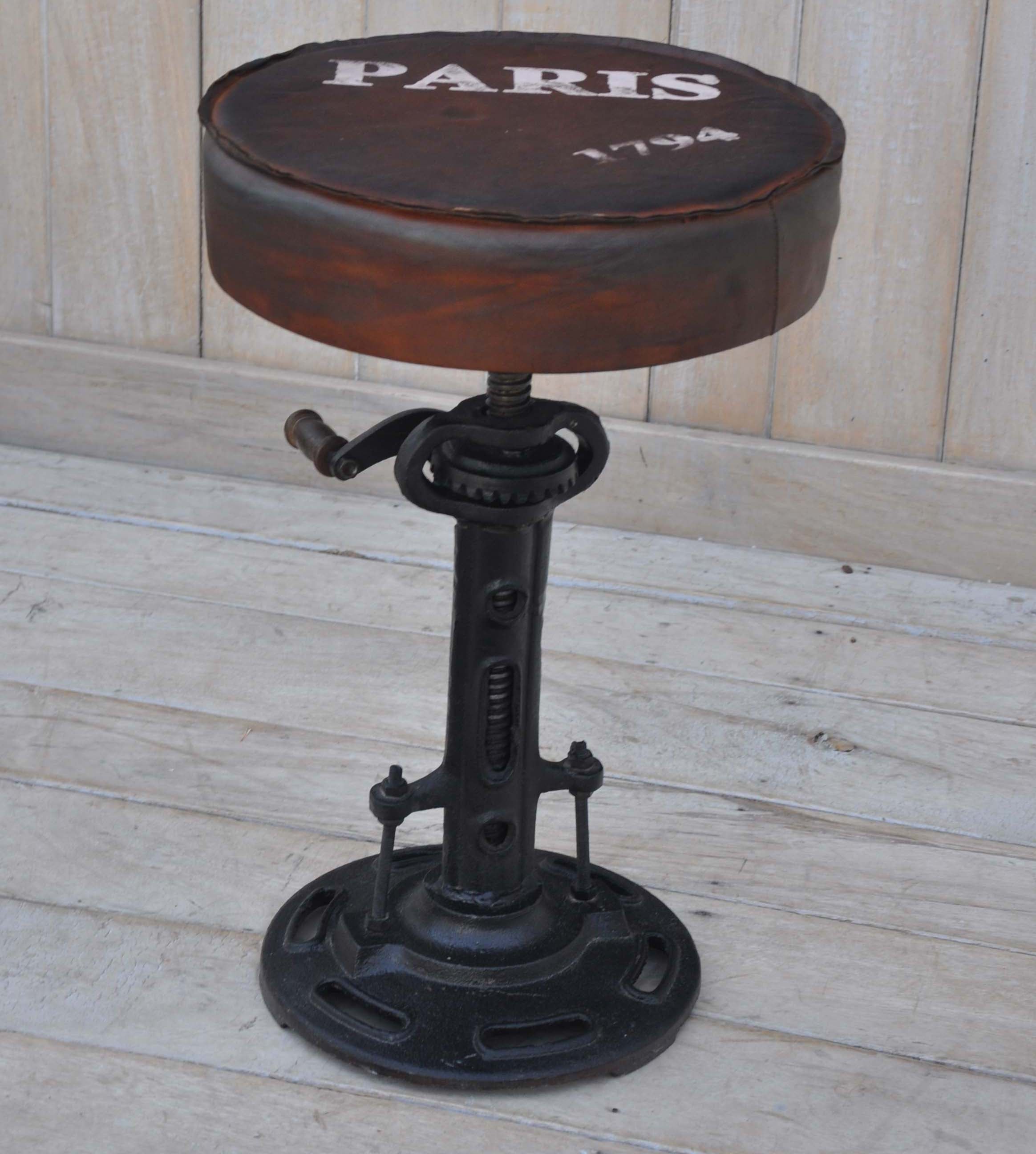 Parisian Industrial Rustic Wind-up Cast Iron Kitchen Bar Stool 38-72cm Fast shipping On sale