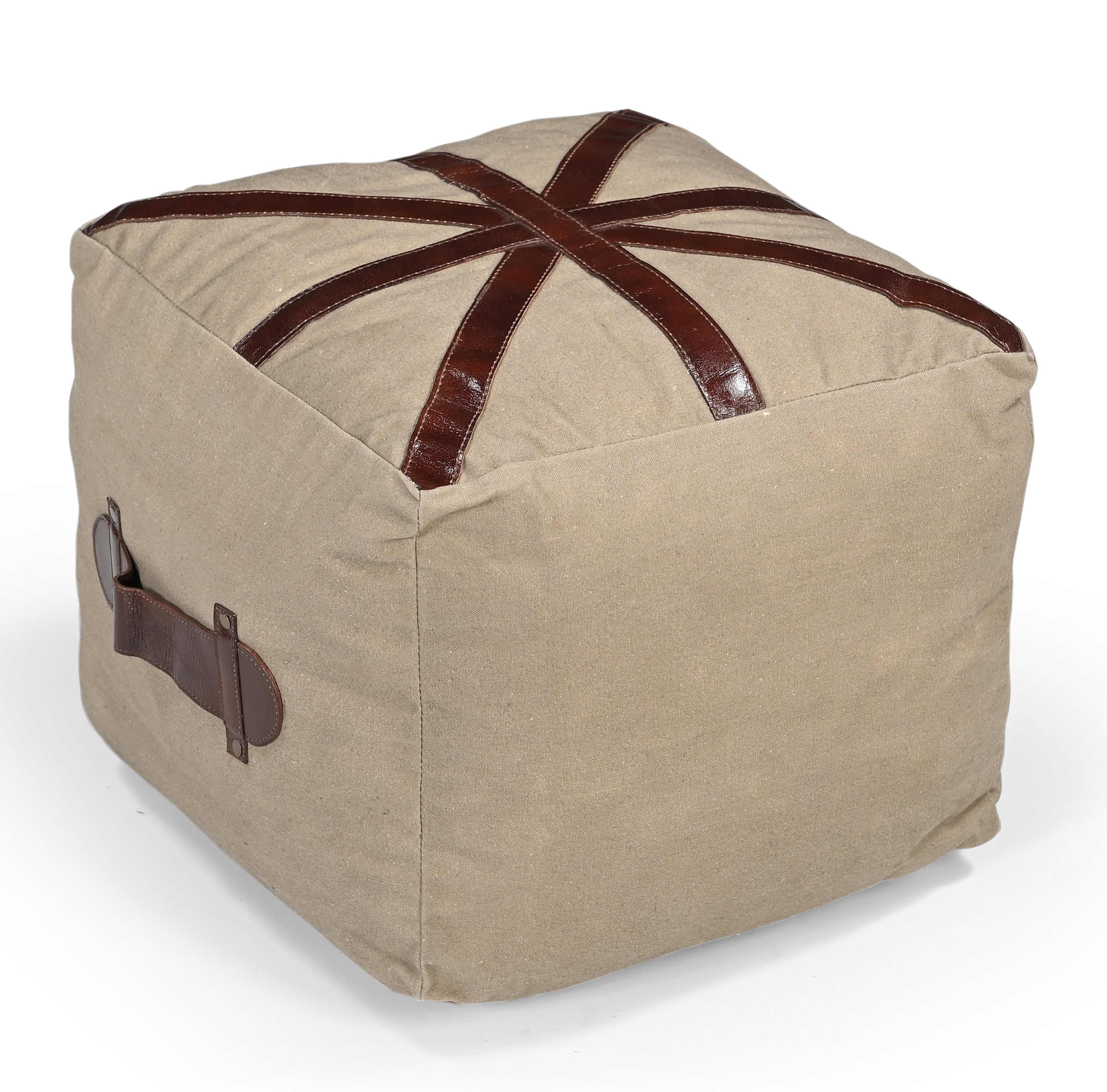 Six Square Vintage Rustic Canvas Leather Foot Stool Ottoman Fast shipping On sale