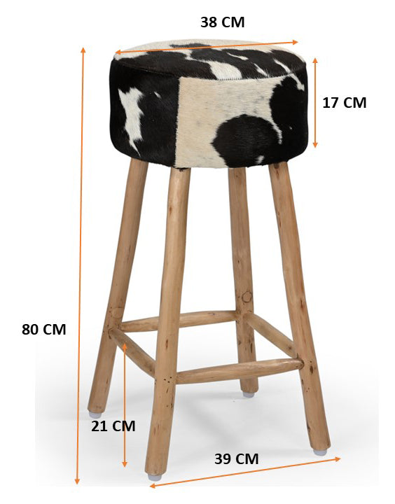 Amari Cowhide Kitchen Counter Bar Stool 78cm Wooden Legs Fast shipping On sale