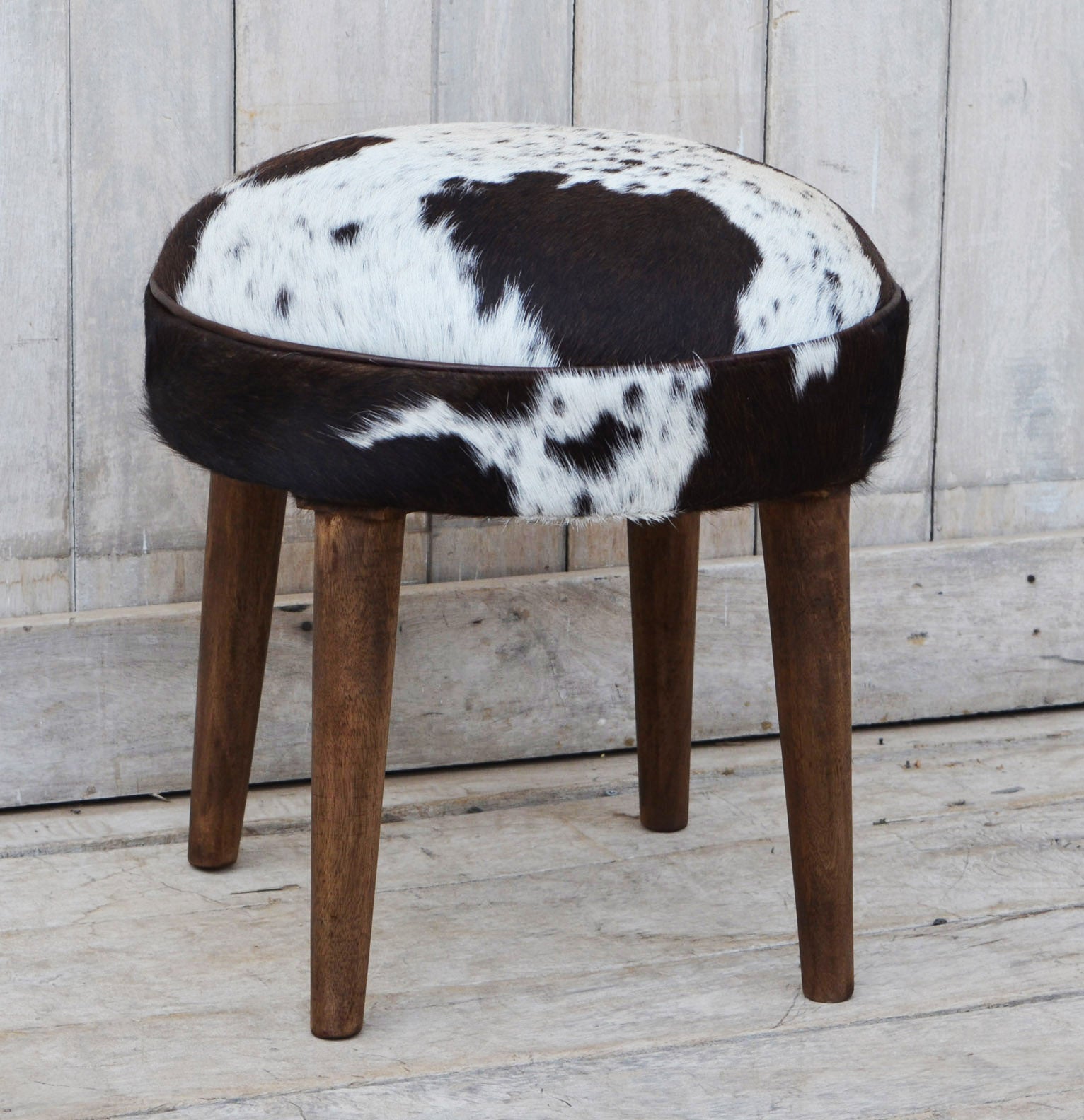 Amari Cowhide Short Foot Stool Ottoman Wooden Legs Fast shipping On sale