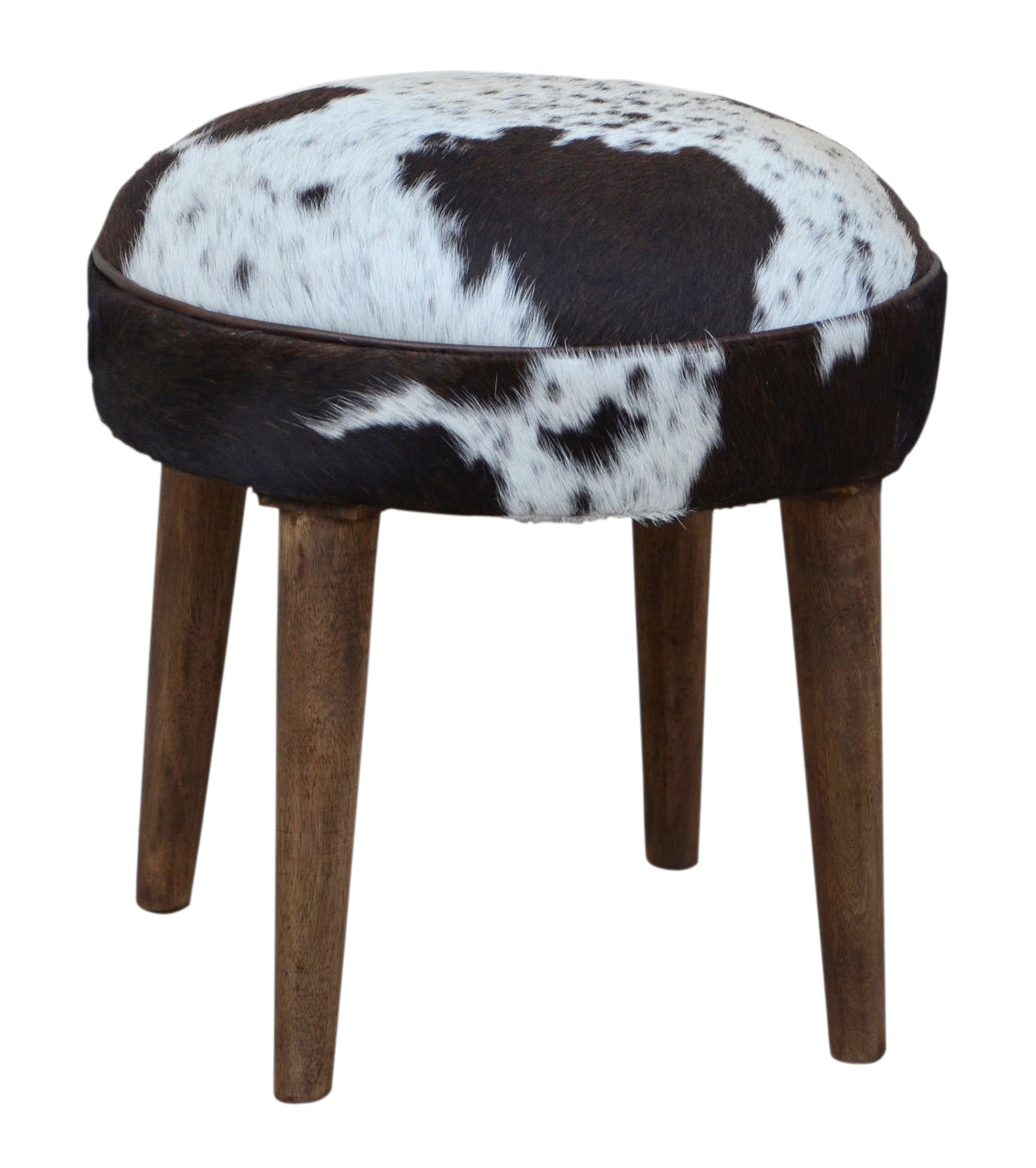 Amari Cowhide Short Foot Stool Ottoman Wooden Legs Fast shipping On sale