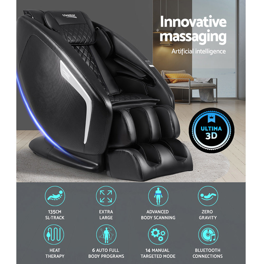 3D Electric Massage Chair Shiatsu SL Track Full Body 58 Air Bags Black