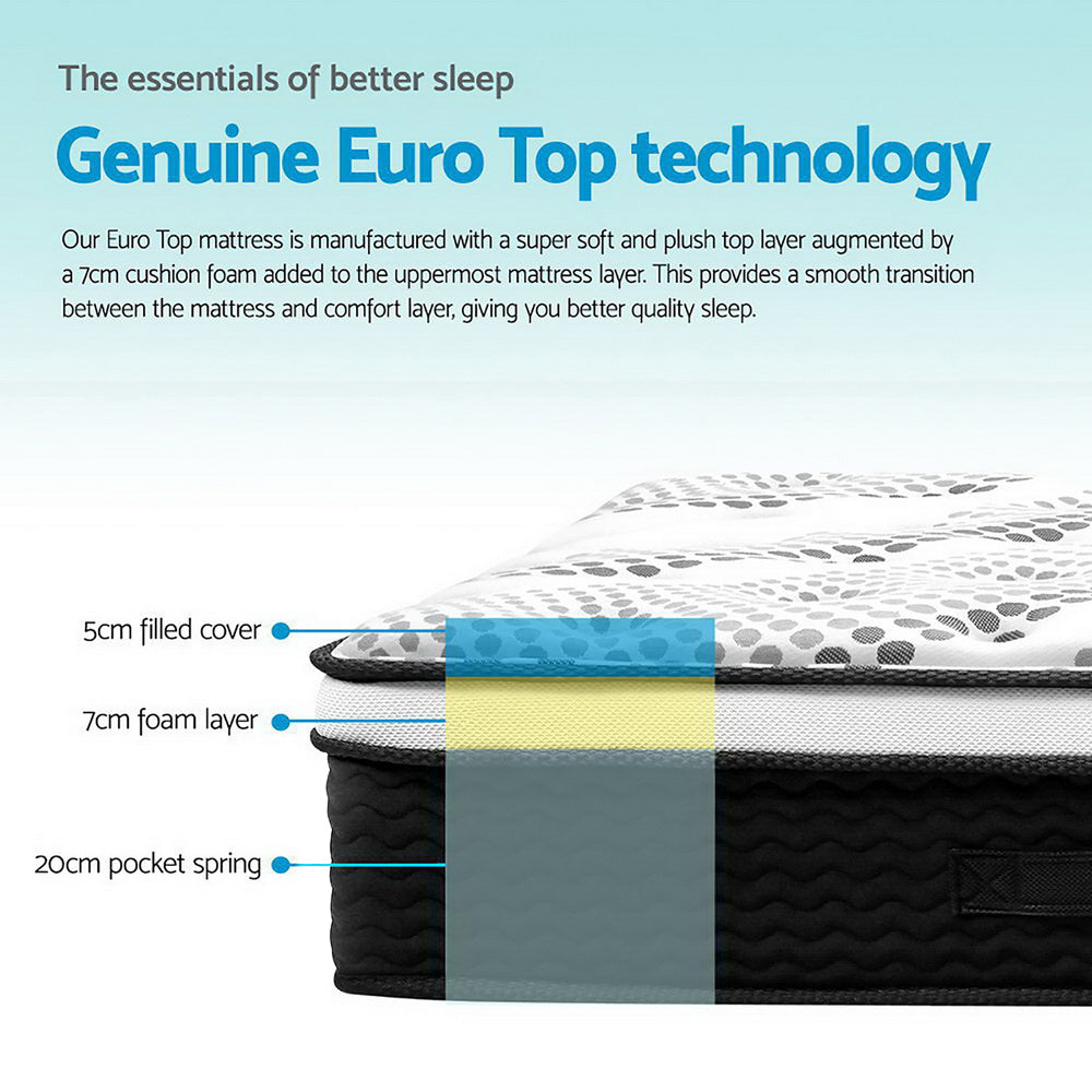 Bedding Como Euro Top Pocket Spring Mattress 32cm Thick – Single