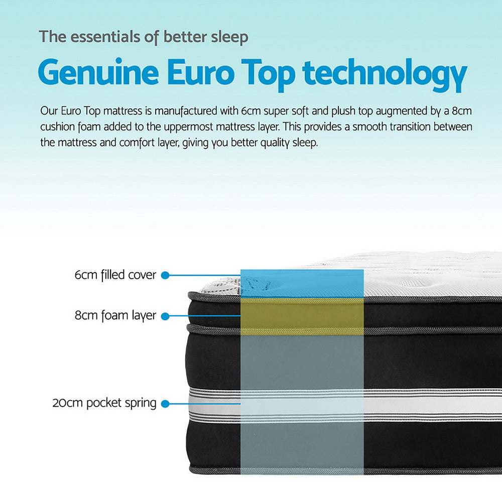 Bedding Donegal Euro Top Cool Gel Pocket Spring Mattress 34cm Thick – King