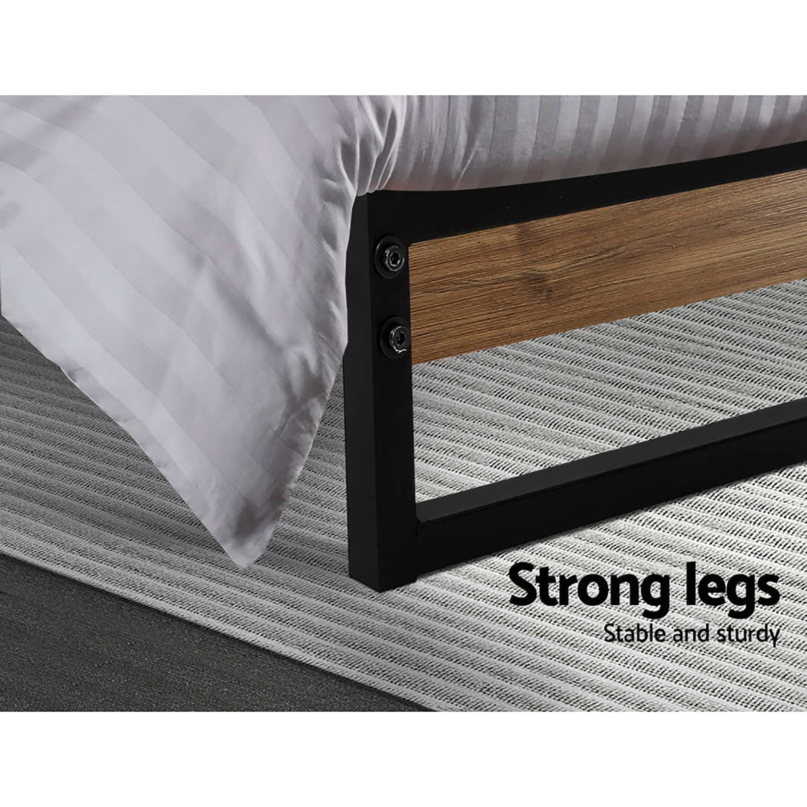 Metal Bed Frame Single Size Mattress Base Platform Foundation Black Dane