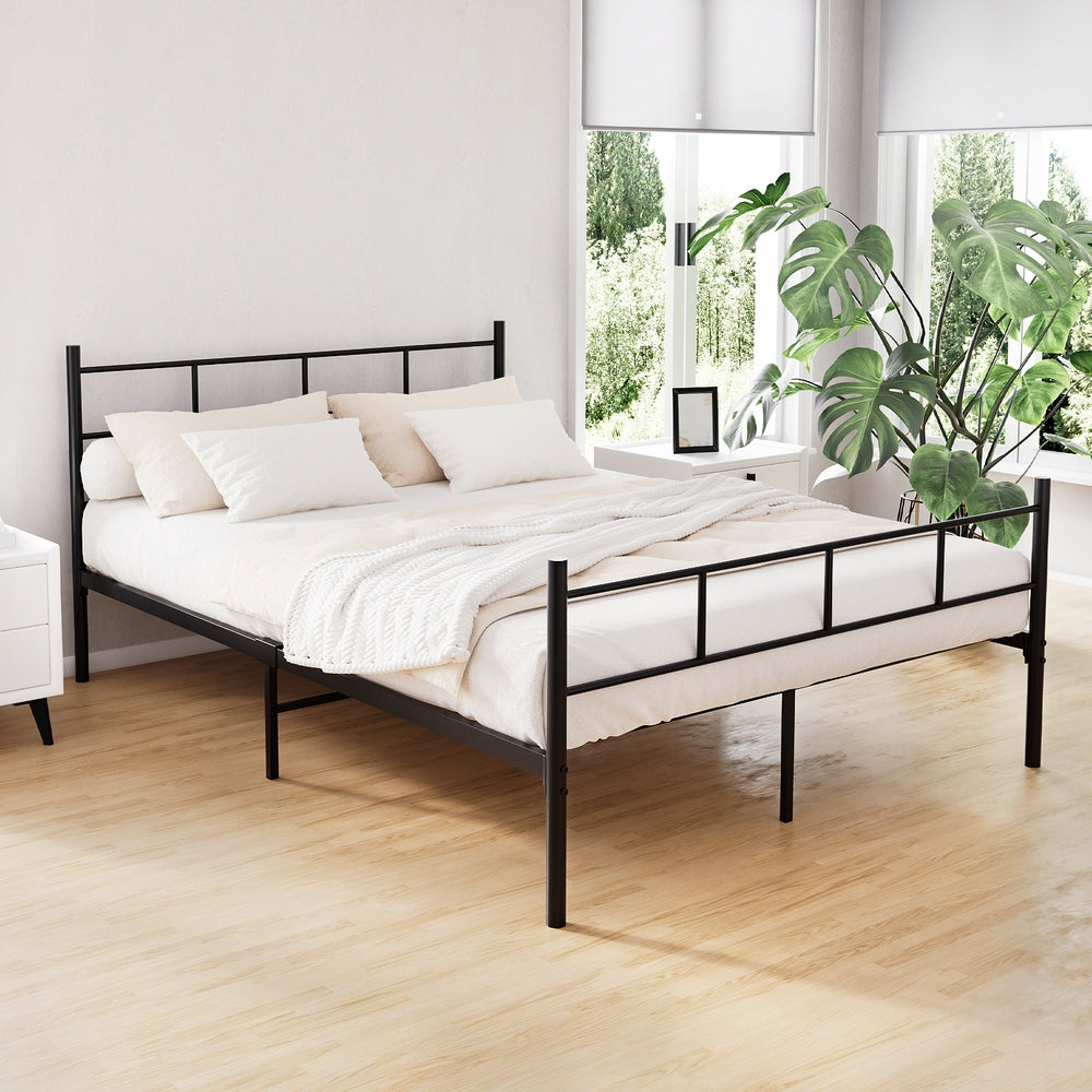 Metal Bed Frame Double Size Platform Foundation Mattress Base SOL Black
