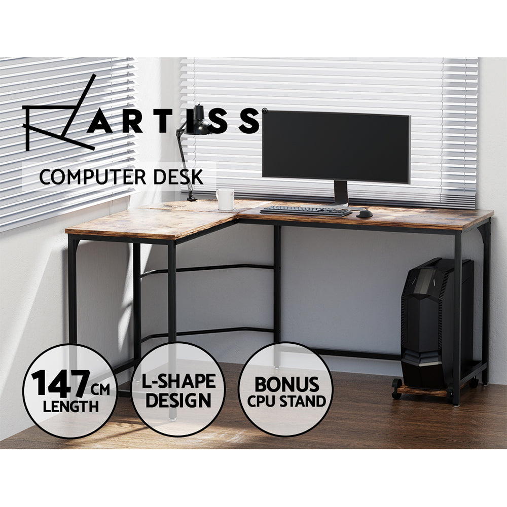 Corner Computer Desk L-Shaped Student Home Office Study Table Brown