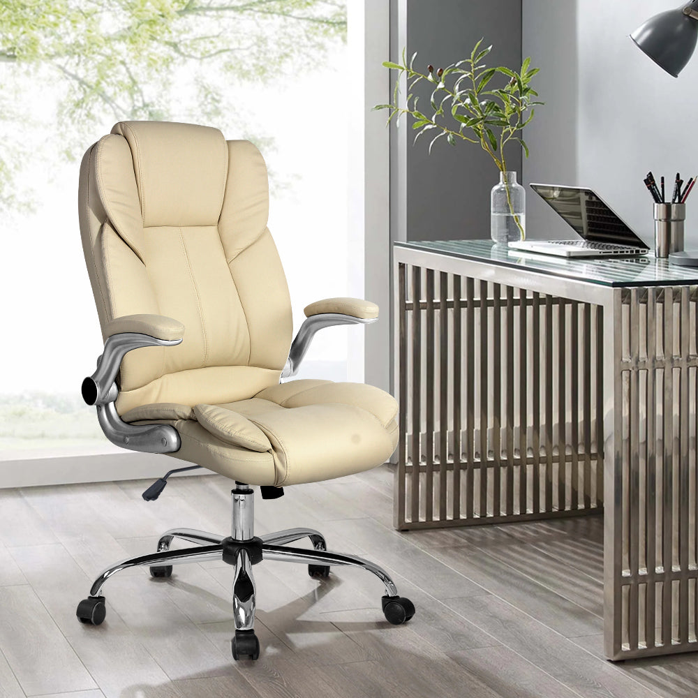 PU Leather Executive Office Desk Chair - Beige